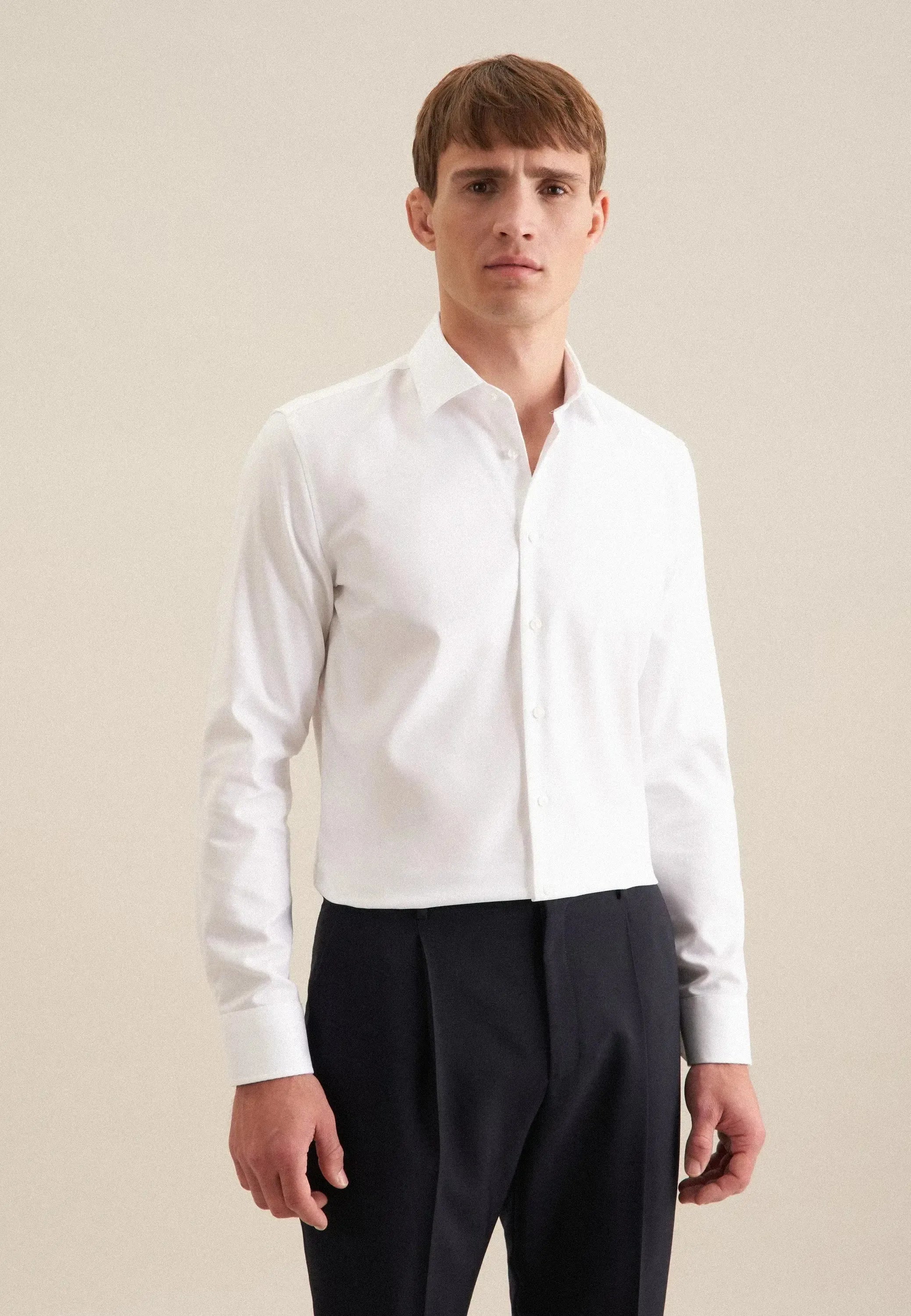 Shaped Fit Easy Iron Kent Collar Business Shirt White-seidensticker uk