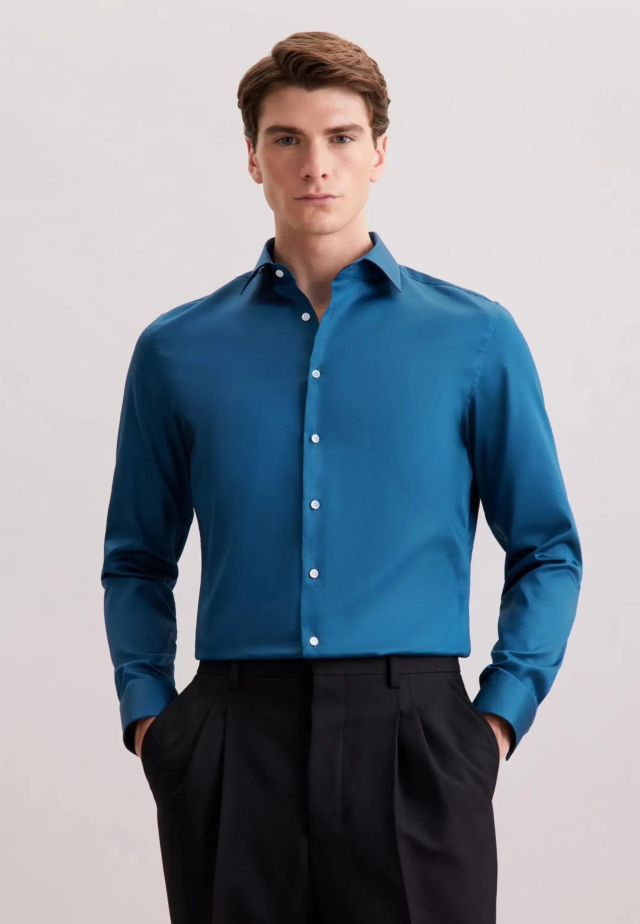 Shaped Fit Easy Iron New Kent Business Shirt Dark Teal-seidensticker uk