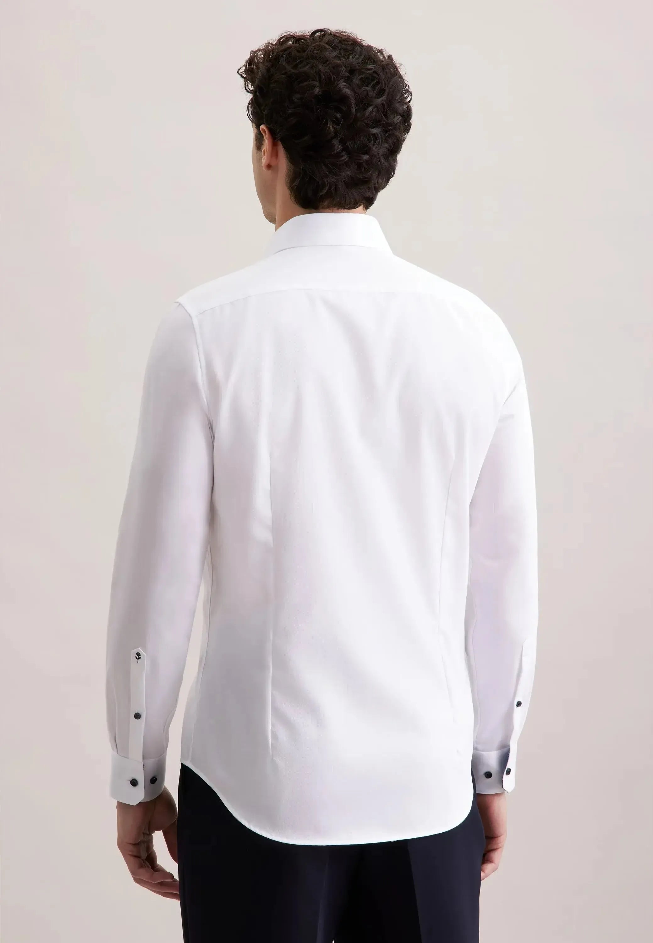 Shaped Fit No Iron Contrast Patched Kent Collar Business Shirt White-seidensticker uk
