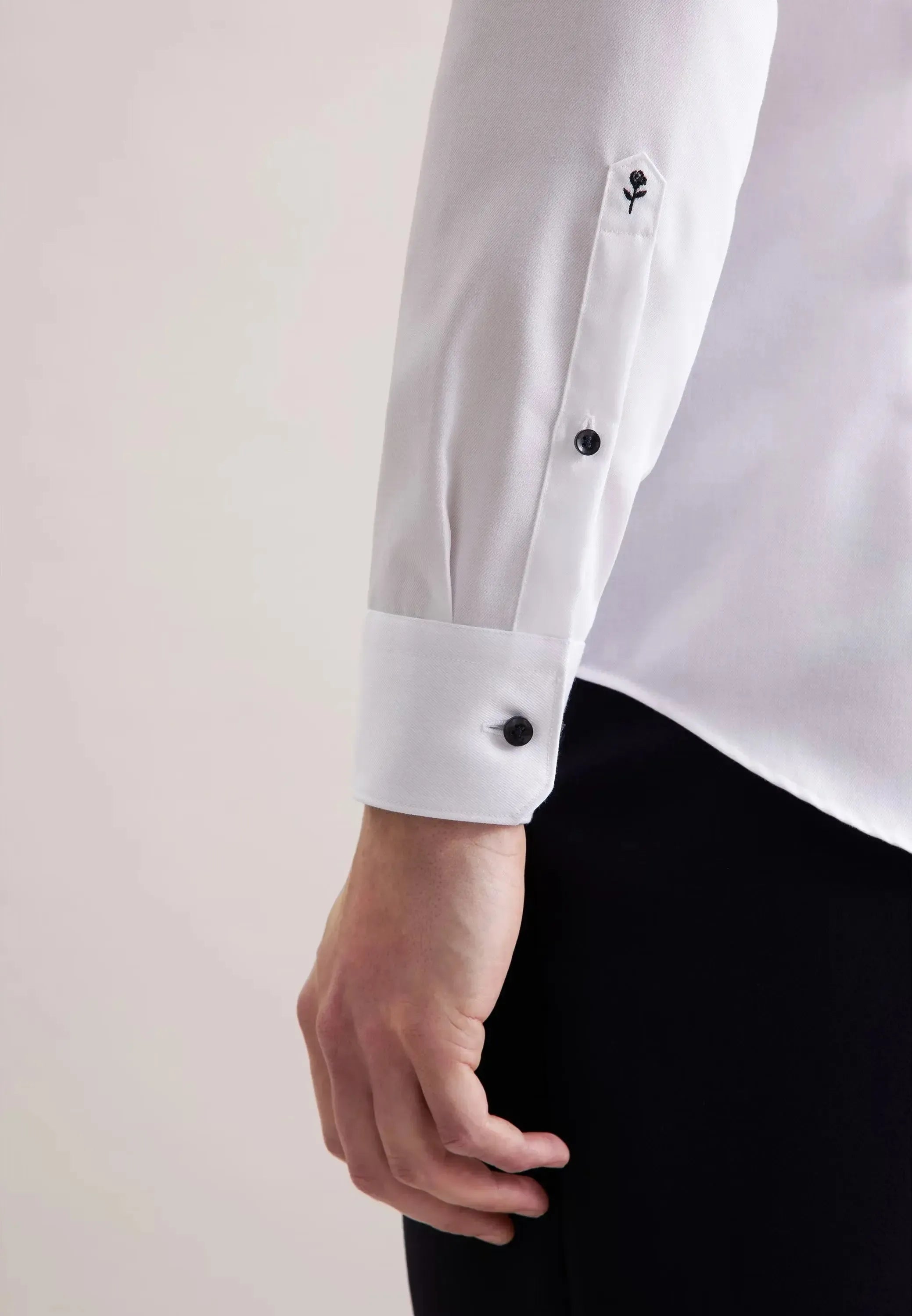Shaped Fit No Iron Contrast Patched Kent Collar Business Shirt White-seidensticker uk