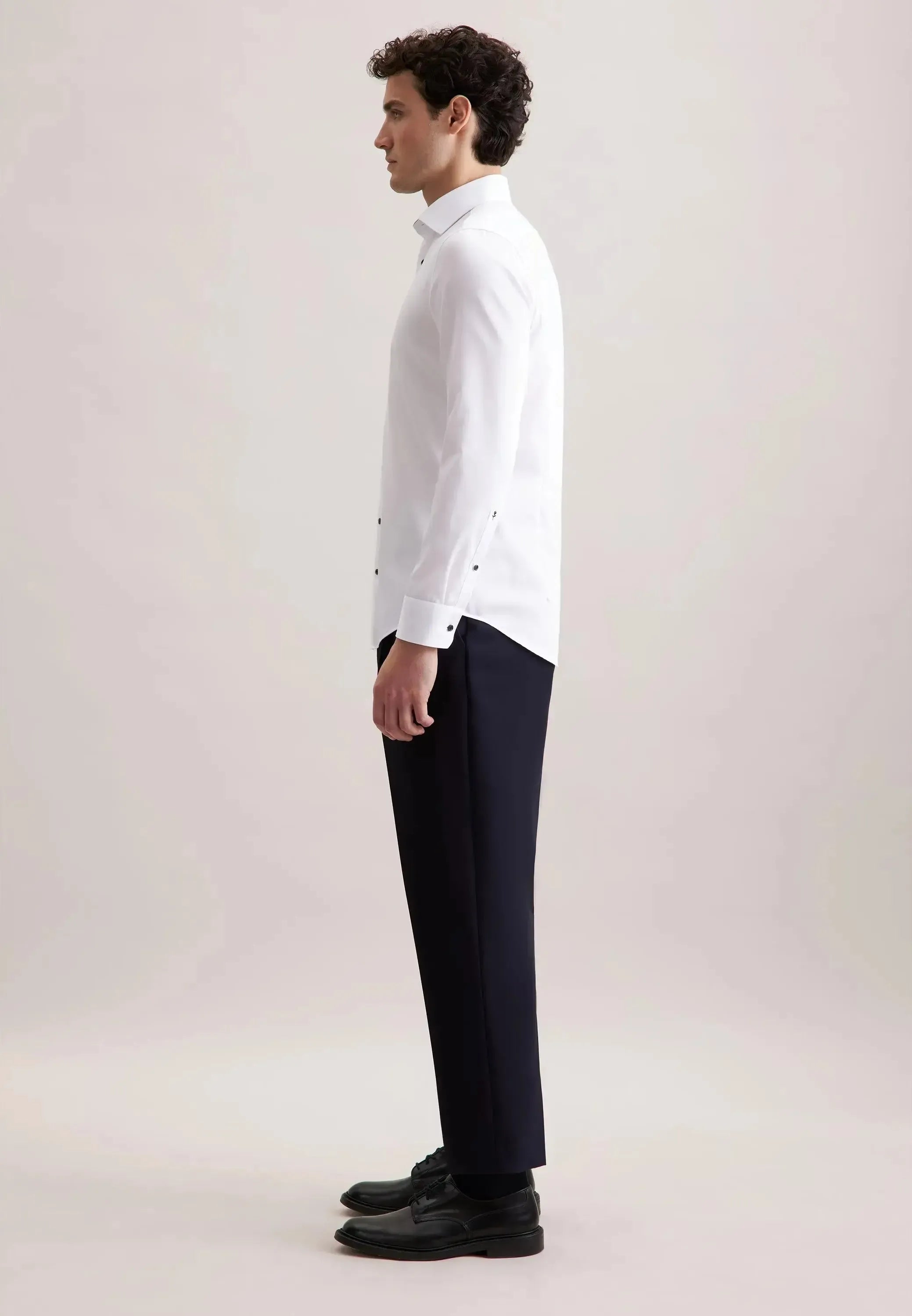Shaped Fit No Iron Contrast Patched Kent Collar Business Shirt White-seidensticker uk