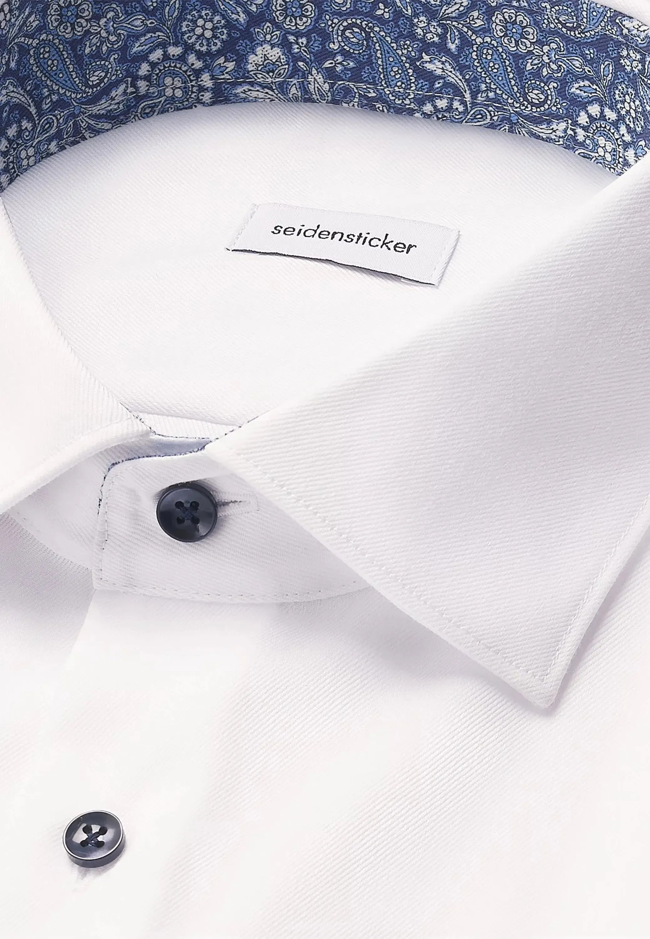 Shaped Fit No Iron Contrast Patched Kent Collar Business Shirt White-seidensticker uk