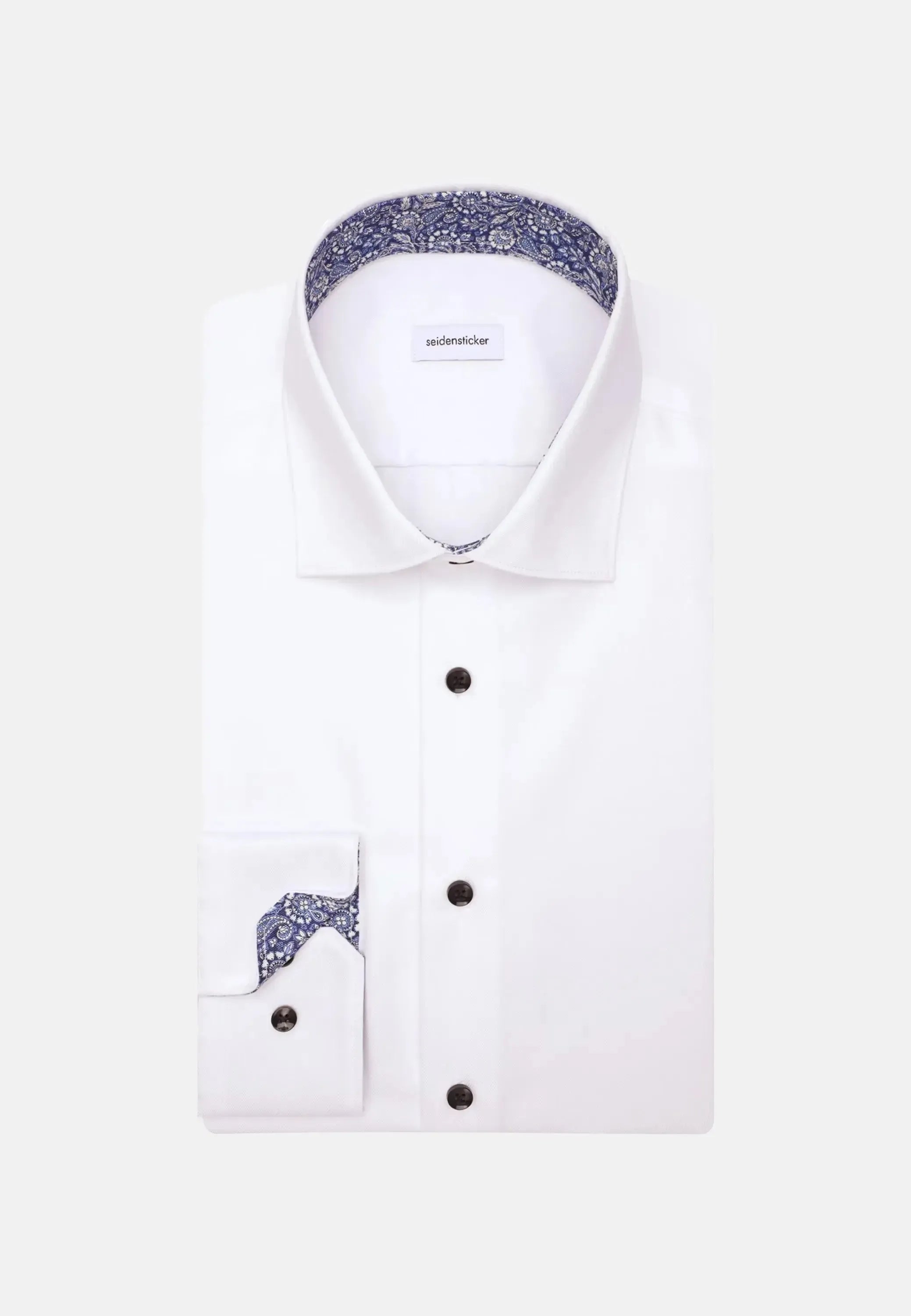 Shaped Fit No Iron Contrast Patched Kent Collar Business Shirt White-seidensticker uk