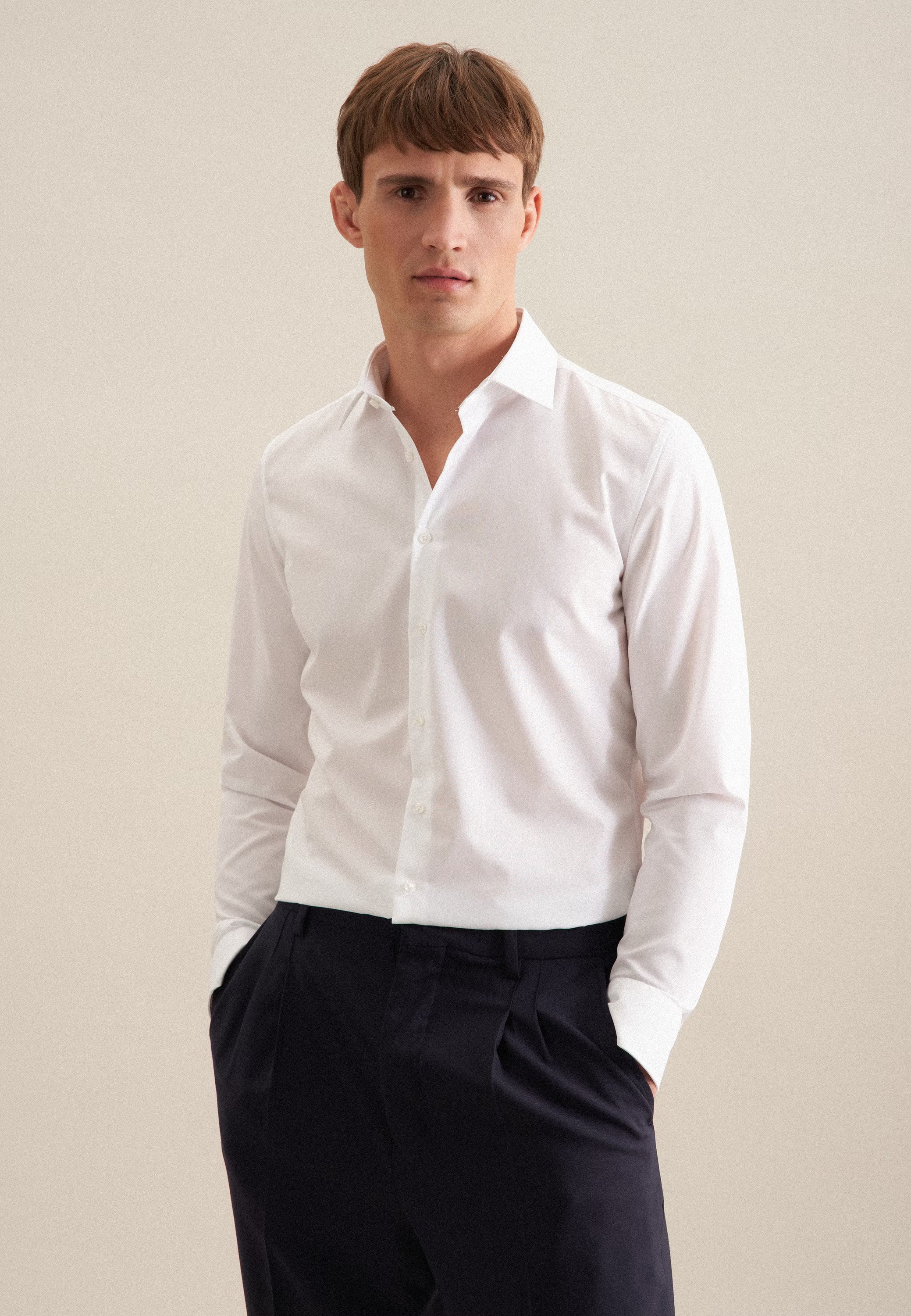 Shaped Fit No Iron Kent Collar Business Shirt White-seidensticker uk