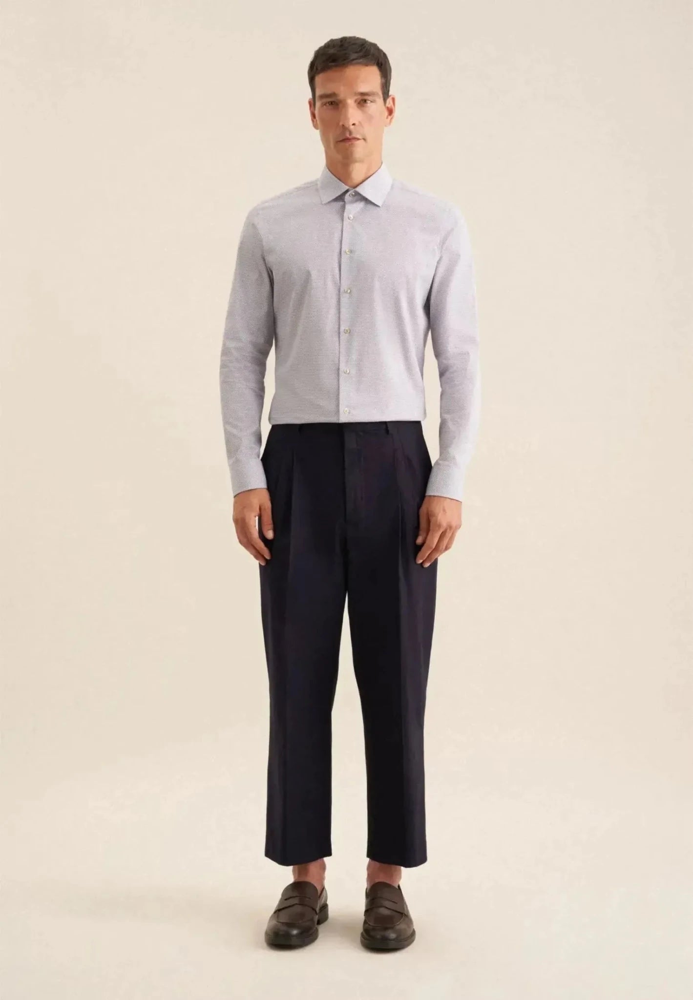 Seidensticker Slim Fit Business Kent Print Pattern Business Shirt Beige - 01.646460-06-37 - seidensticker.co.uk