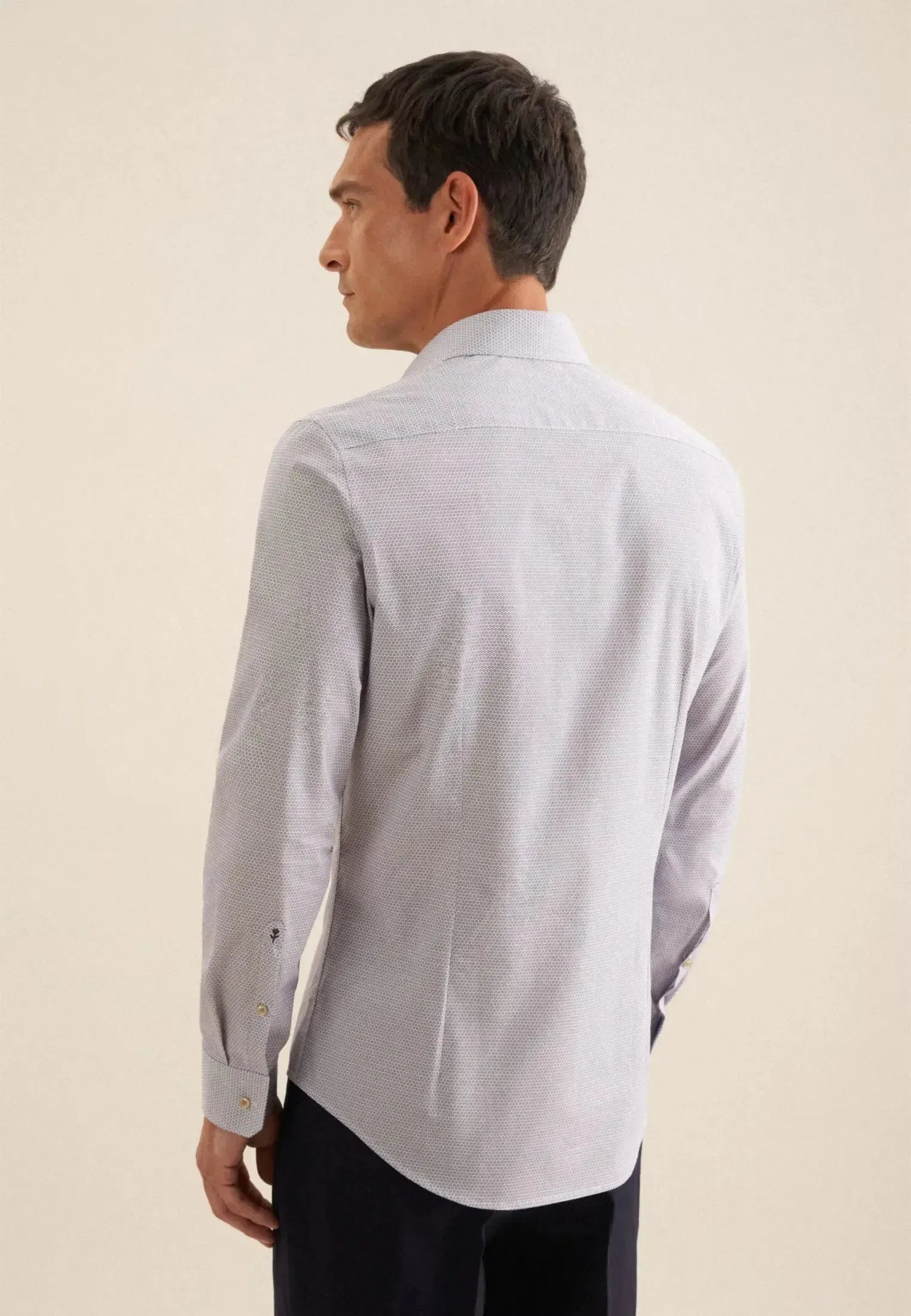 Slim Fit Business Kent Print Pattern Business Shirt Beige-seidensticker uk