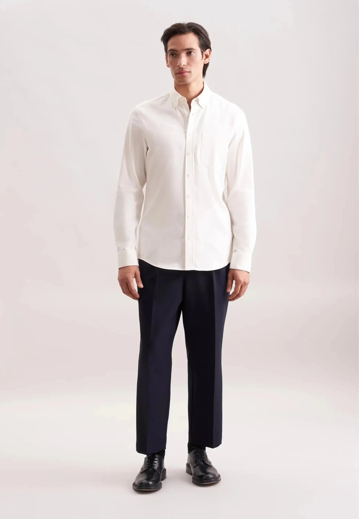 Seidensticker Slim Fit Button Down Flannel Shirt Ecru - 01.845633-02-38 - seidensticker.co.uk