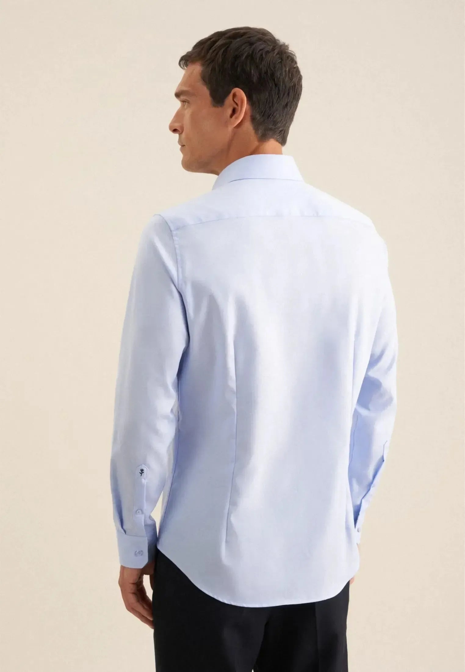 Slim Fit Easy Iron Business Kent Contrast Patch Business Shirt Light Blue-seidensticker uk