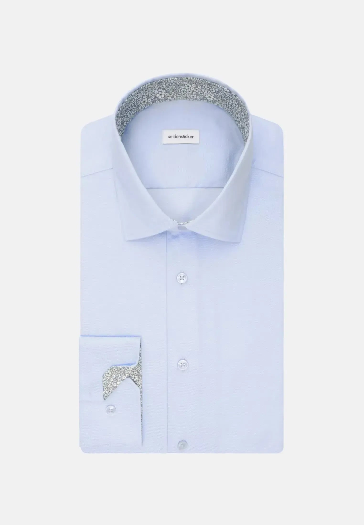 Slim Fit Easy Iron Business Kent Contrast Patch Business Shirt Light Blue-seidensticker uk