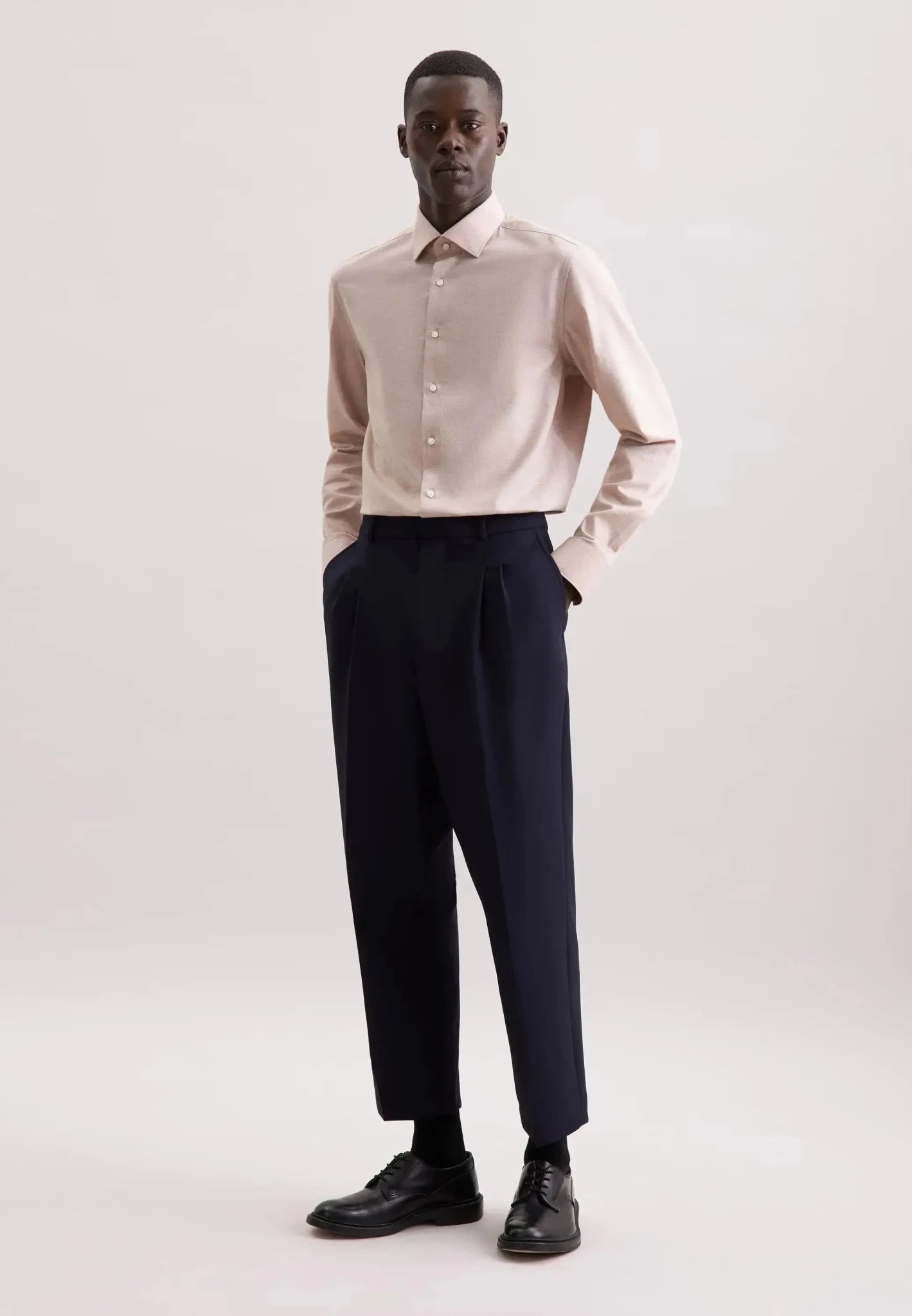 Seidensticker Slim Fit New Kent Flannel Shirt Beige - 01.845321-06-38 - seidensticker.co.uk