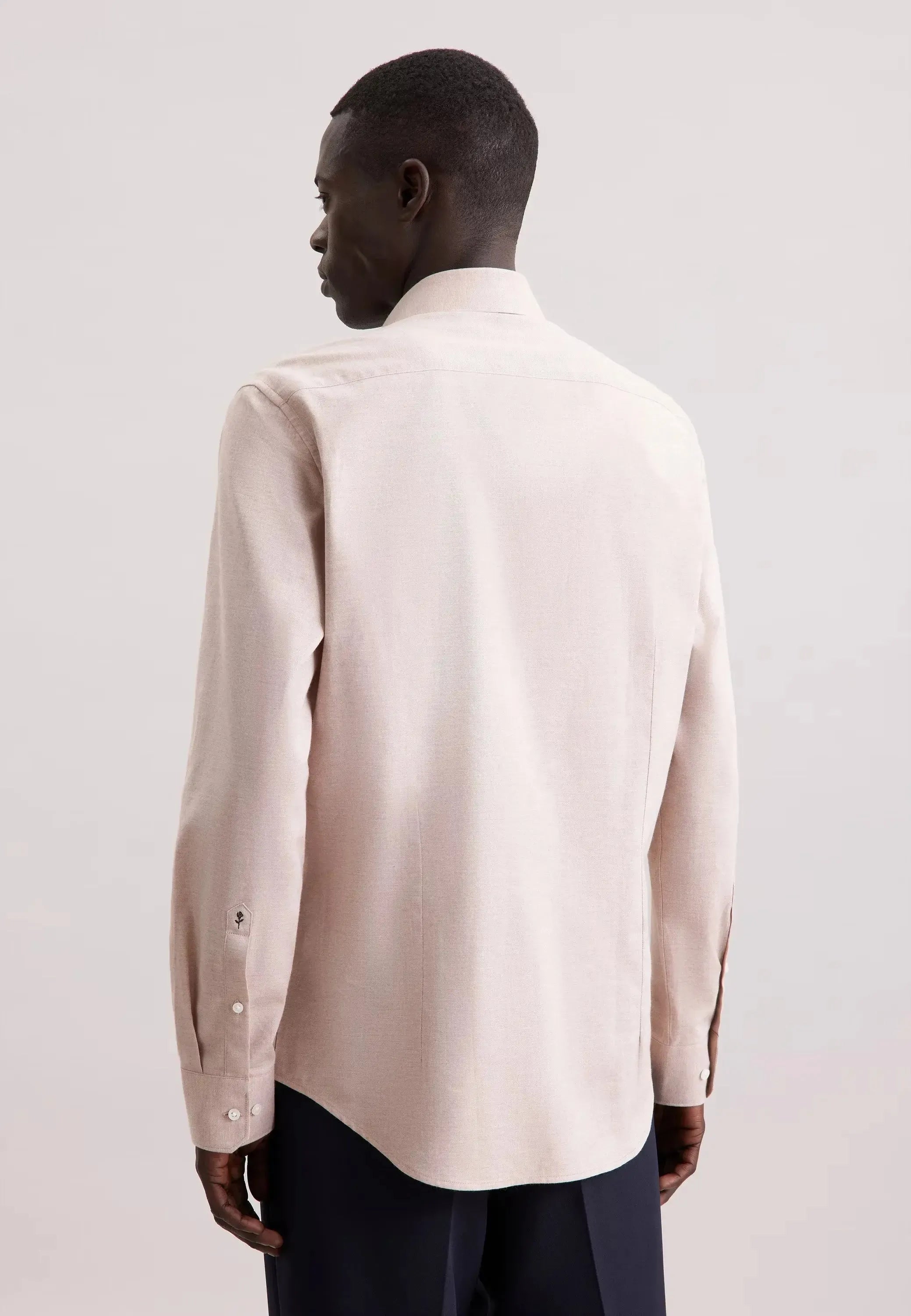 Slim Fit New Kent Flannel Shirt Beige-seidensticker uk