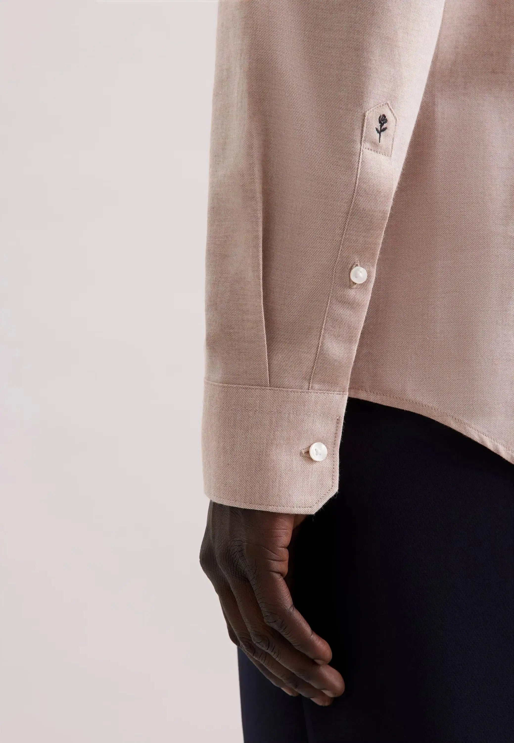 Slim Fit New Kent Flannel Shirt Beige-seidensticker uk