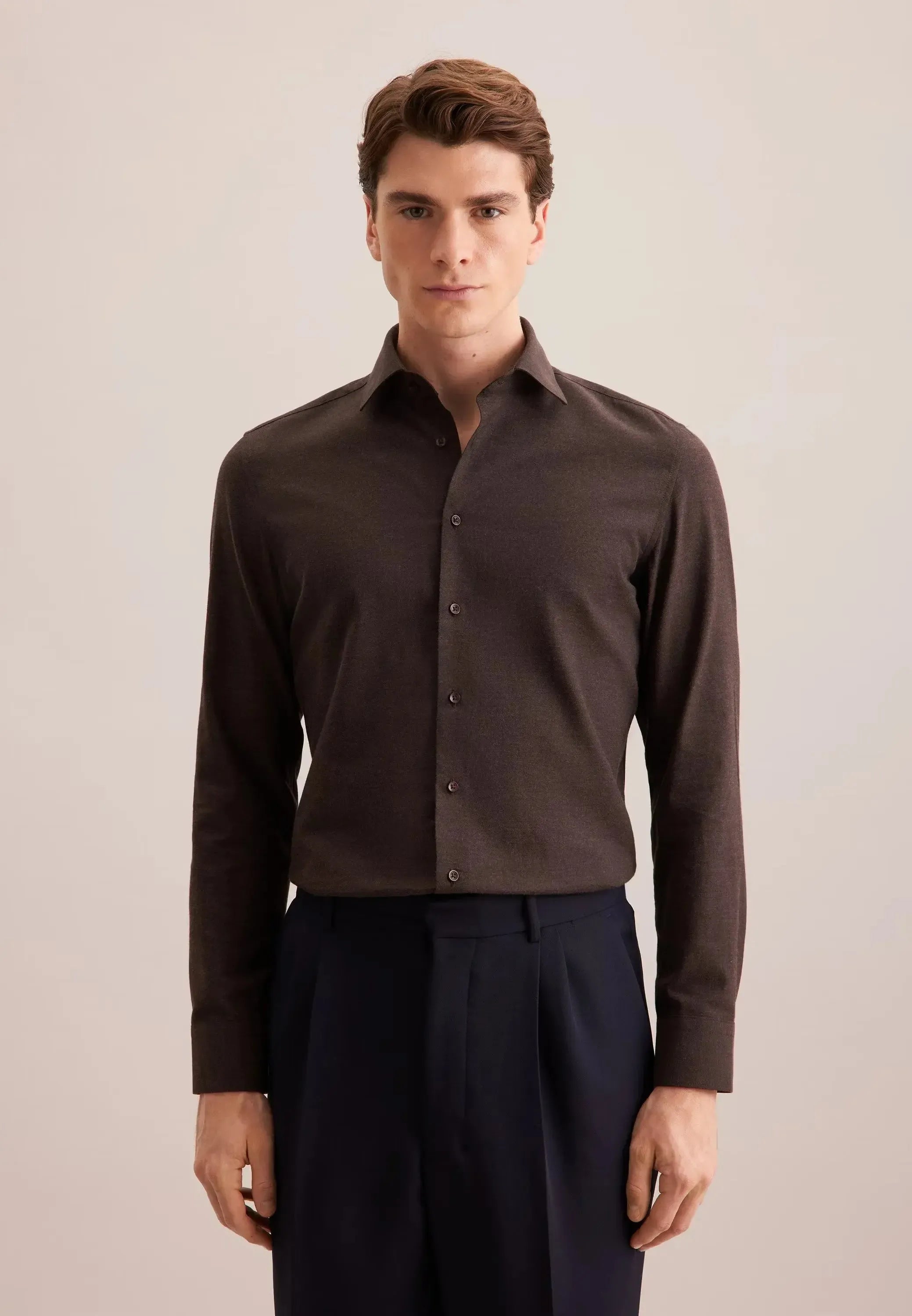 Slim Fit New Kent Flannel Shirt Brown-seidensticker uk