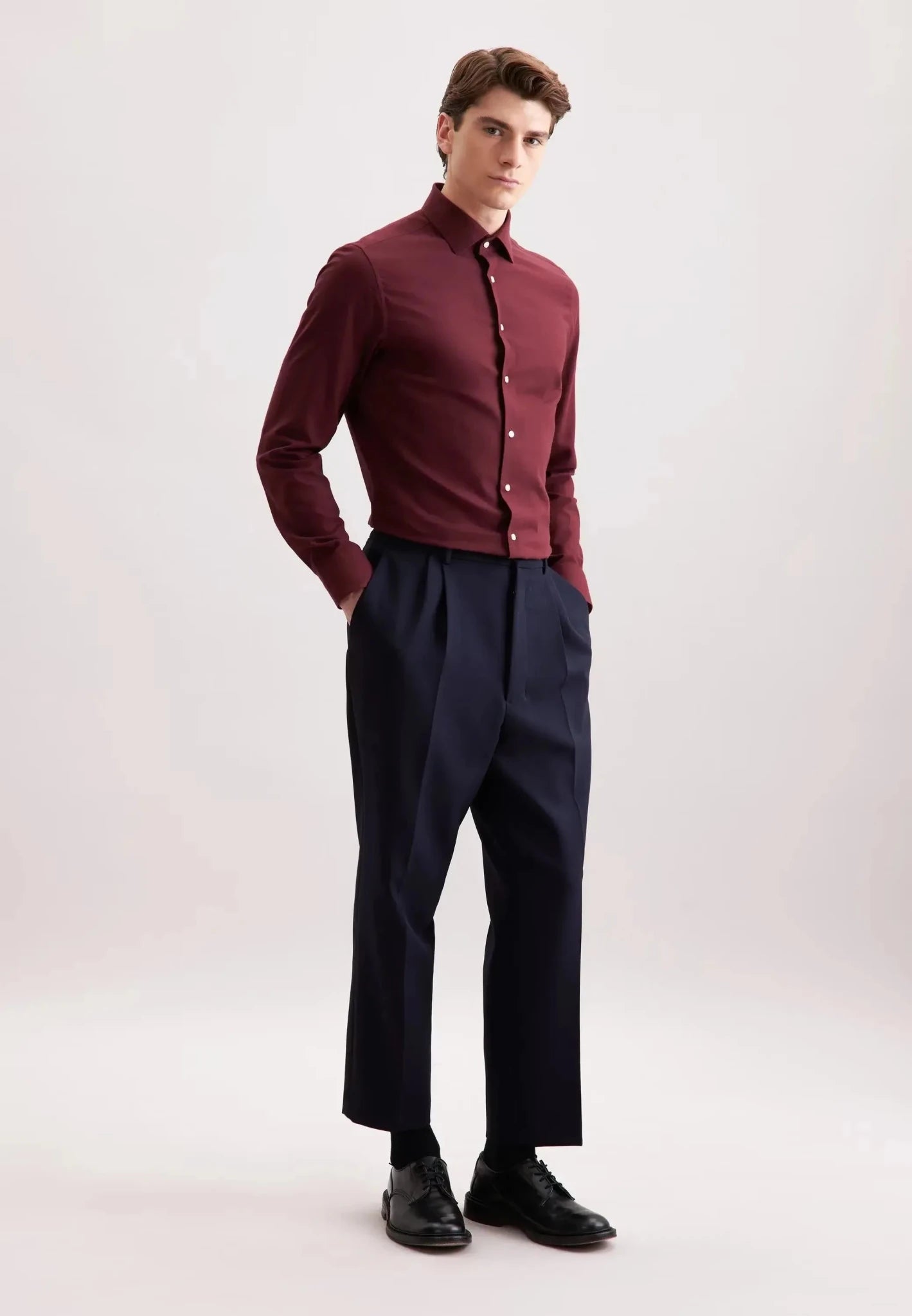 Seidensticker Slim Fit New Kent Flannel Shirt Burgundy - 01.845321-49-38 - seidensticker.co.uk