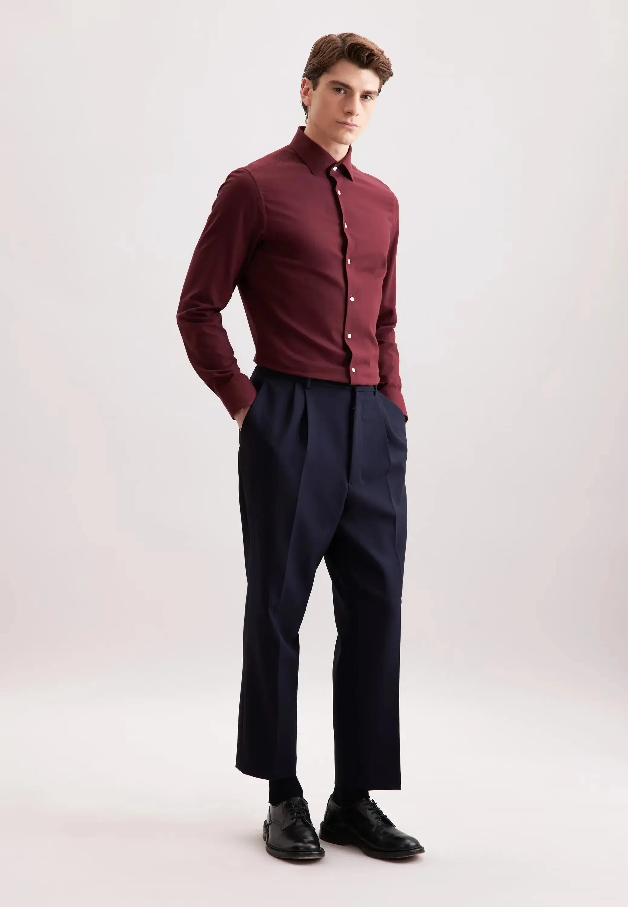 Slim Fit New Kent Flannel Shirt Burgundy-seidensticker uk