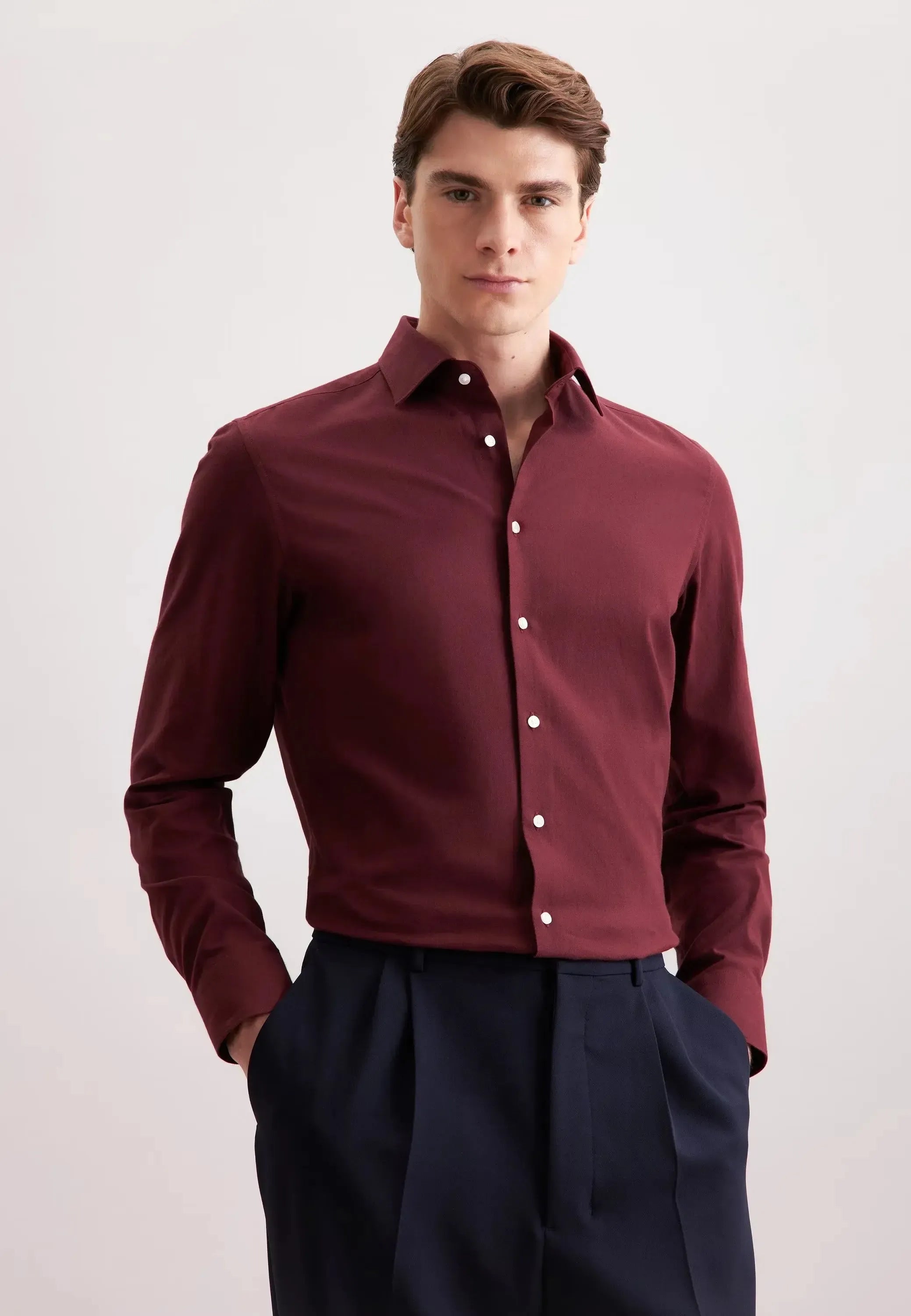 Slim Fit New Kent Flannel Shirt Burgundy-seidensticker uk