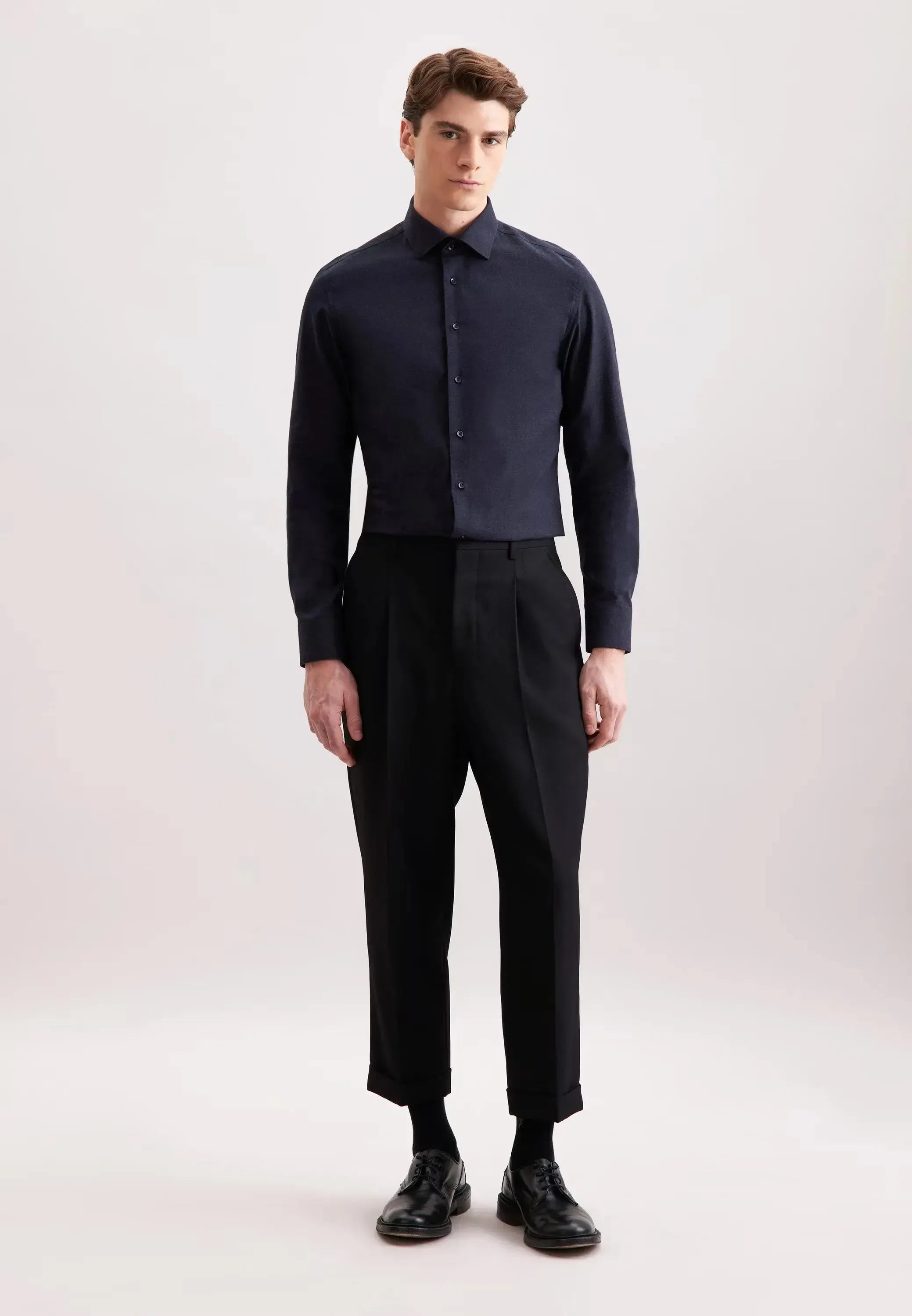 Slim Fit New Kent Flannel Shirt Dark Blue-seidensticker uk