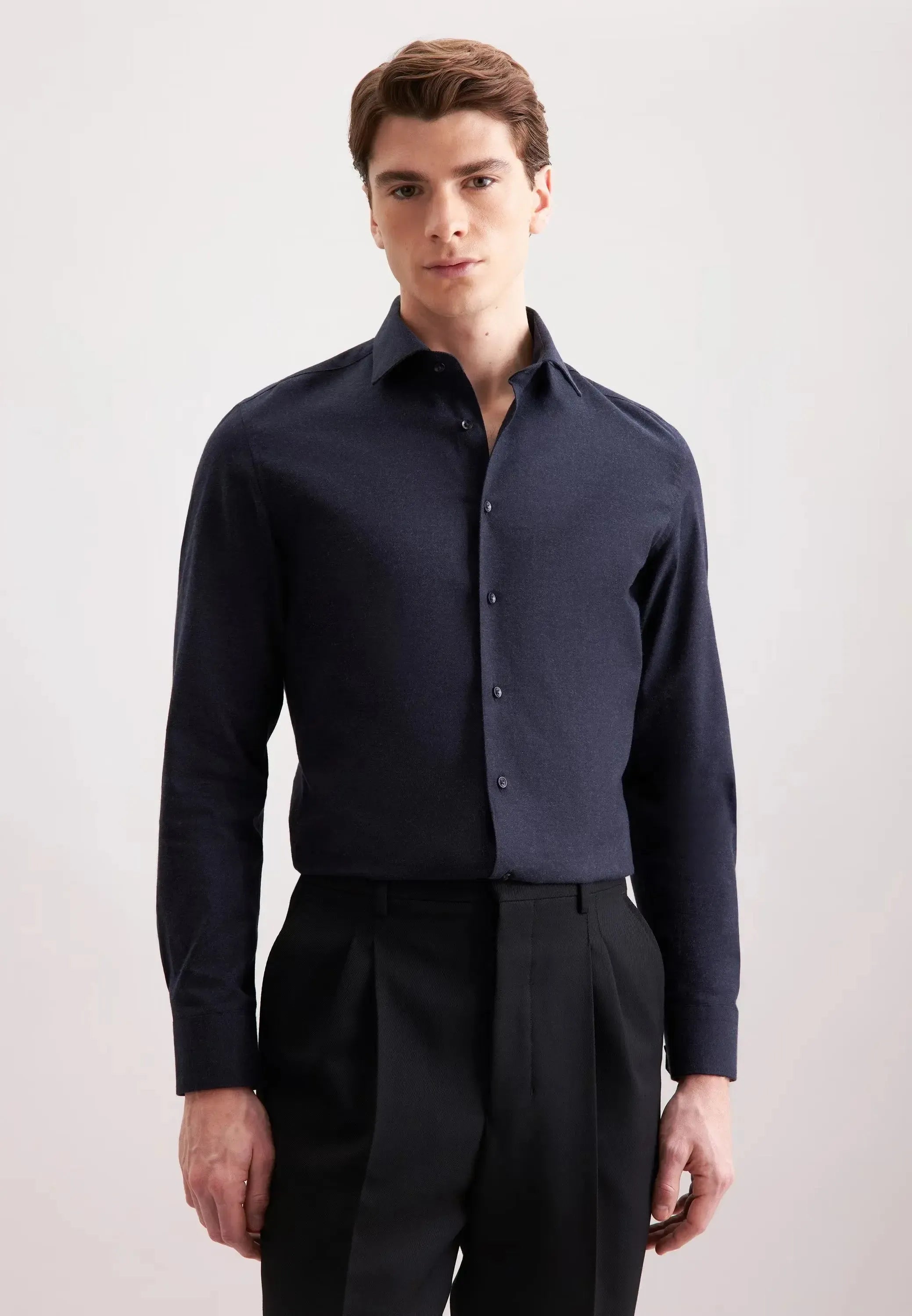 Slim Fit New Kent Flannel Shirt Dark Blue-seidensticker uk