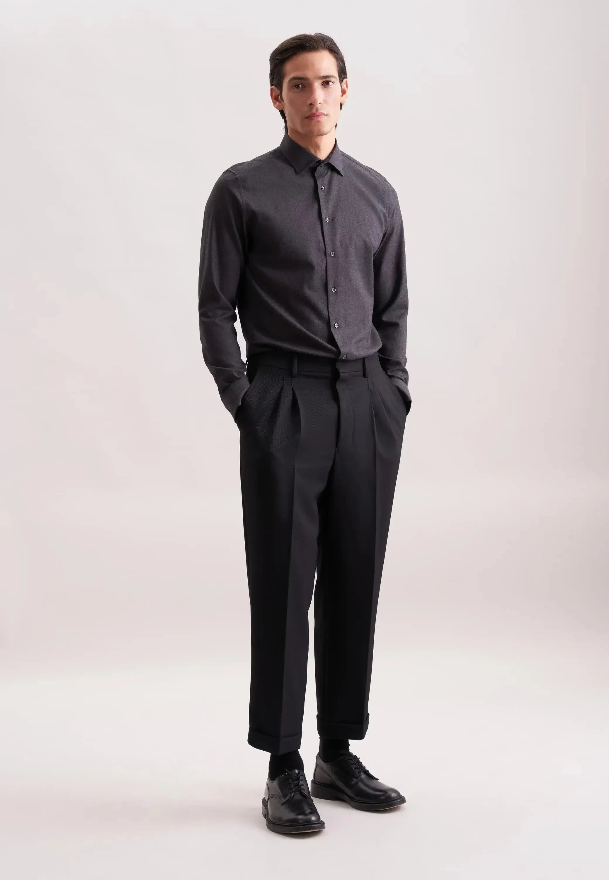 Slim Fit New Kent Flannel Shirt Grey-seidensticker uk