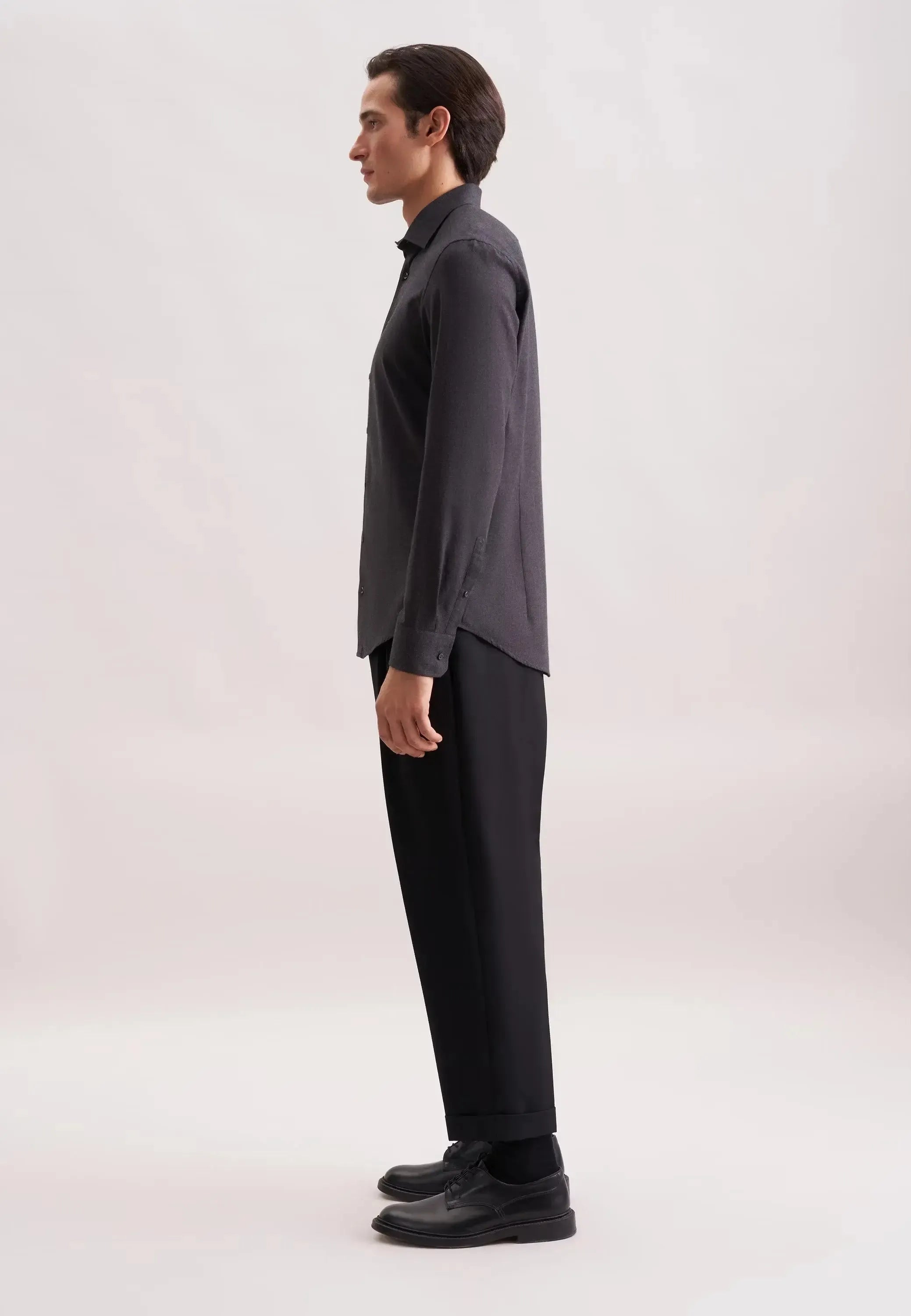 Slim Fit New Kent Flannel Shirt Grey-seidensticker uk