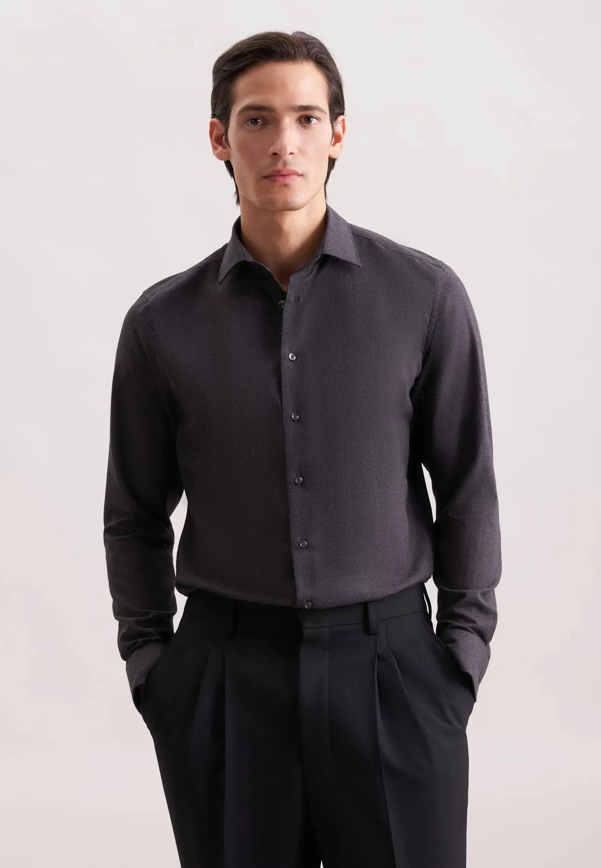 Slim Fit New Kent Flannel Shirt Grey-seidensticker uk
