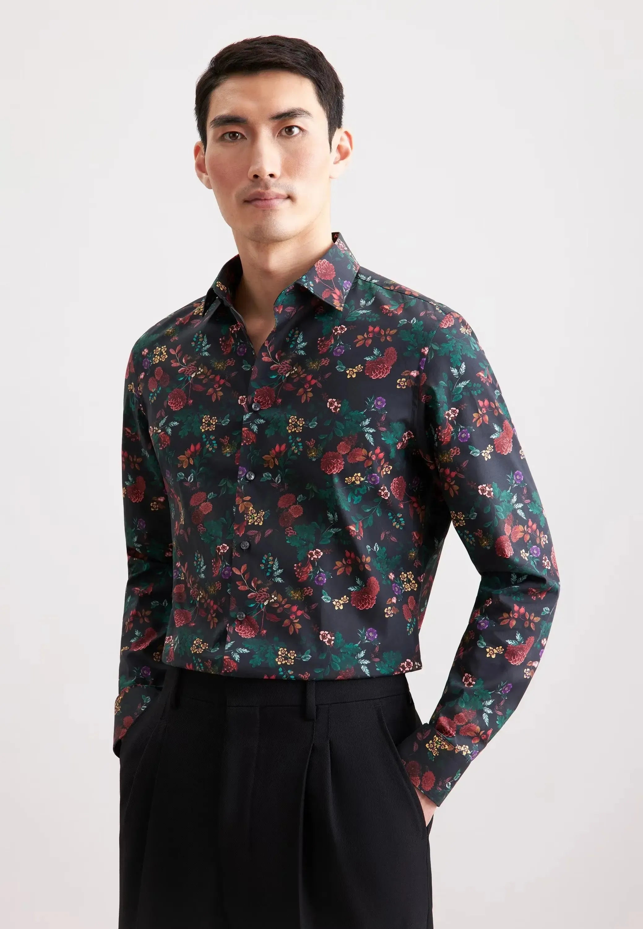 Slim Fit New Kent Floral Shirt Grey-seidensticker uk