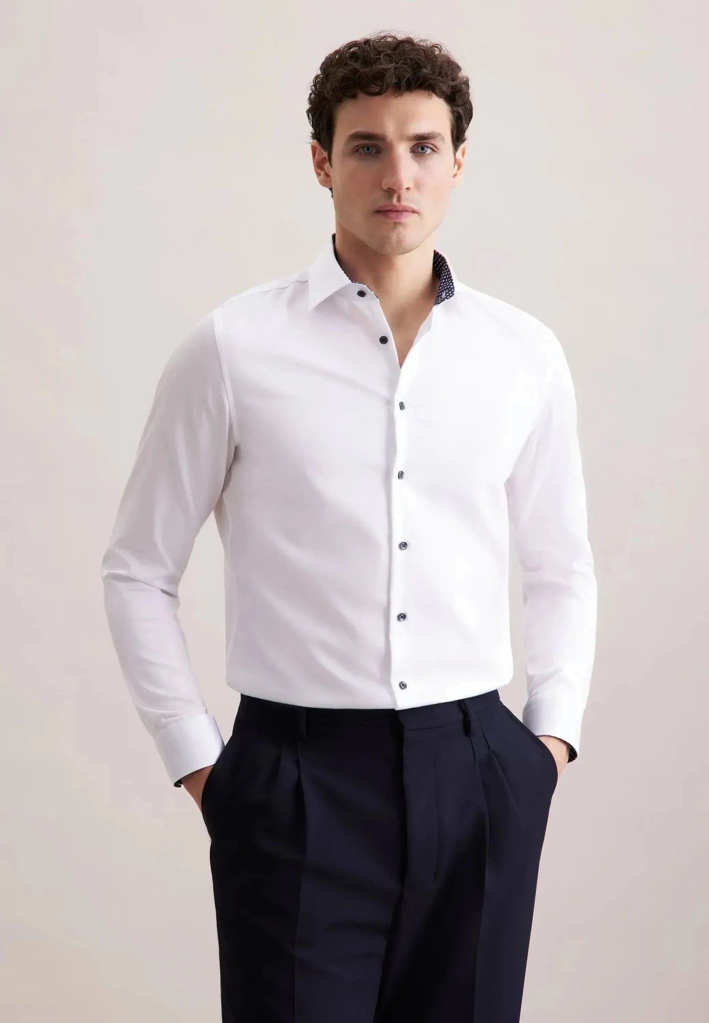 Seidensticker UK - Slim Fit No Iron Contrast Kent Collar Business Shirt White - 01.849540-01-37