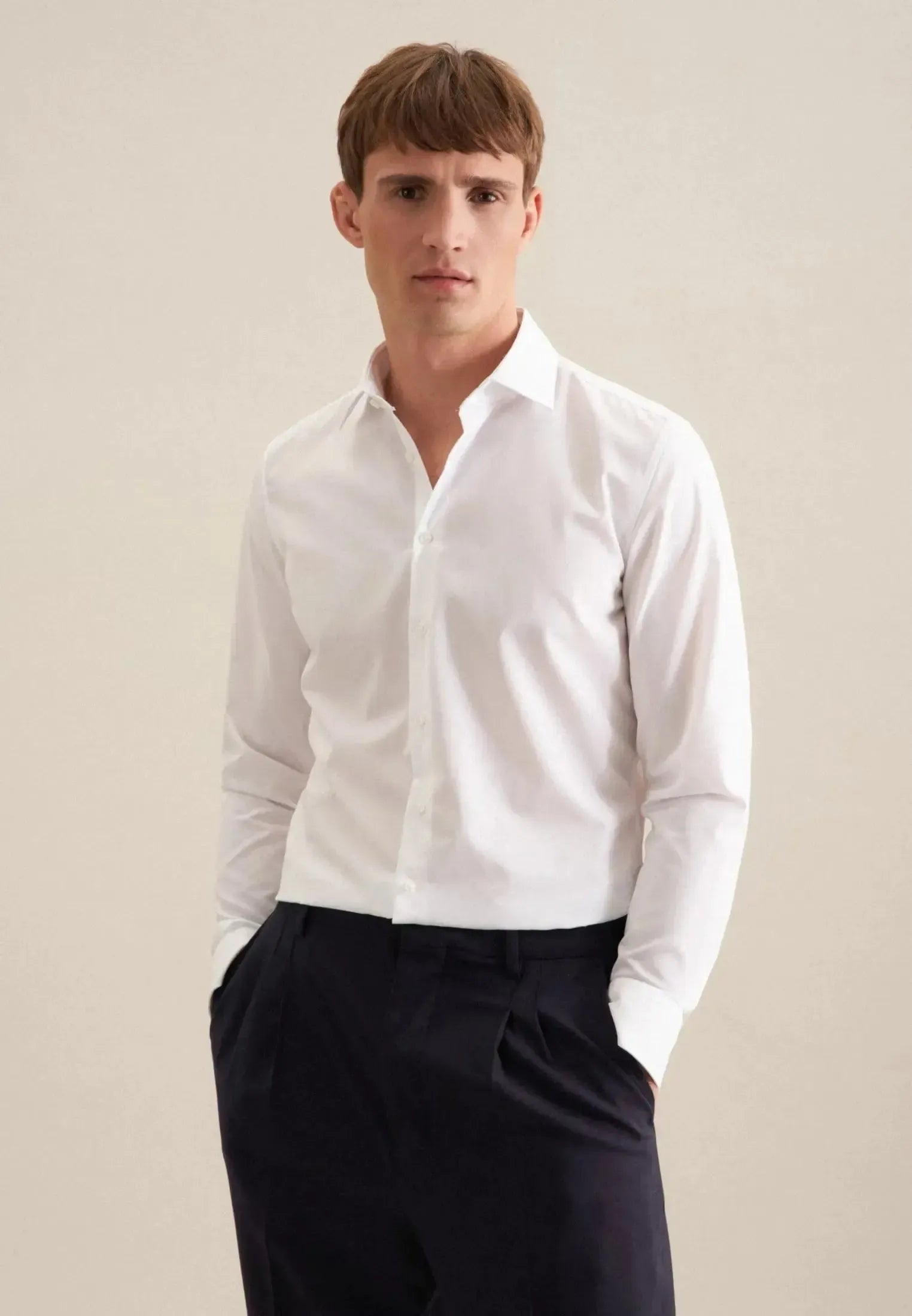 Slim Fit No Iron Kent Collar Business Shirt White-seidensticker uk
