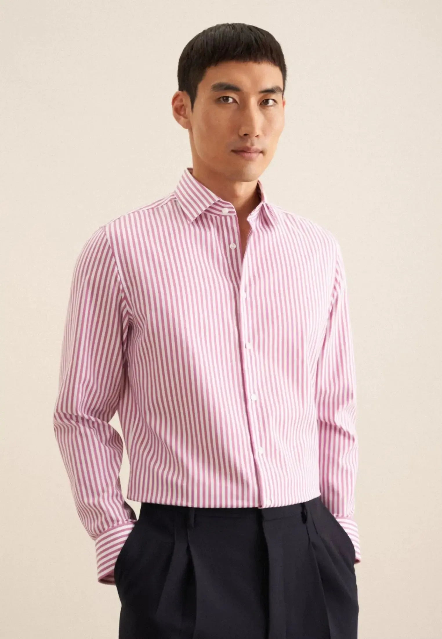 Slim Fit No Iron New Kent Striped Business Shirt Dark Pink-seidensticker uk