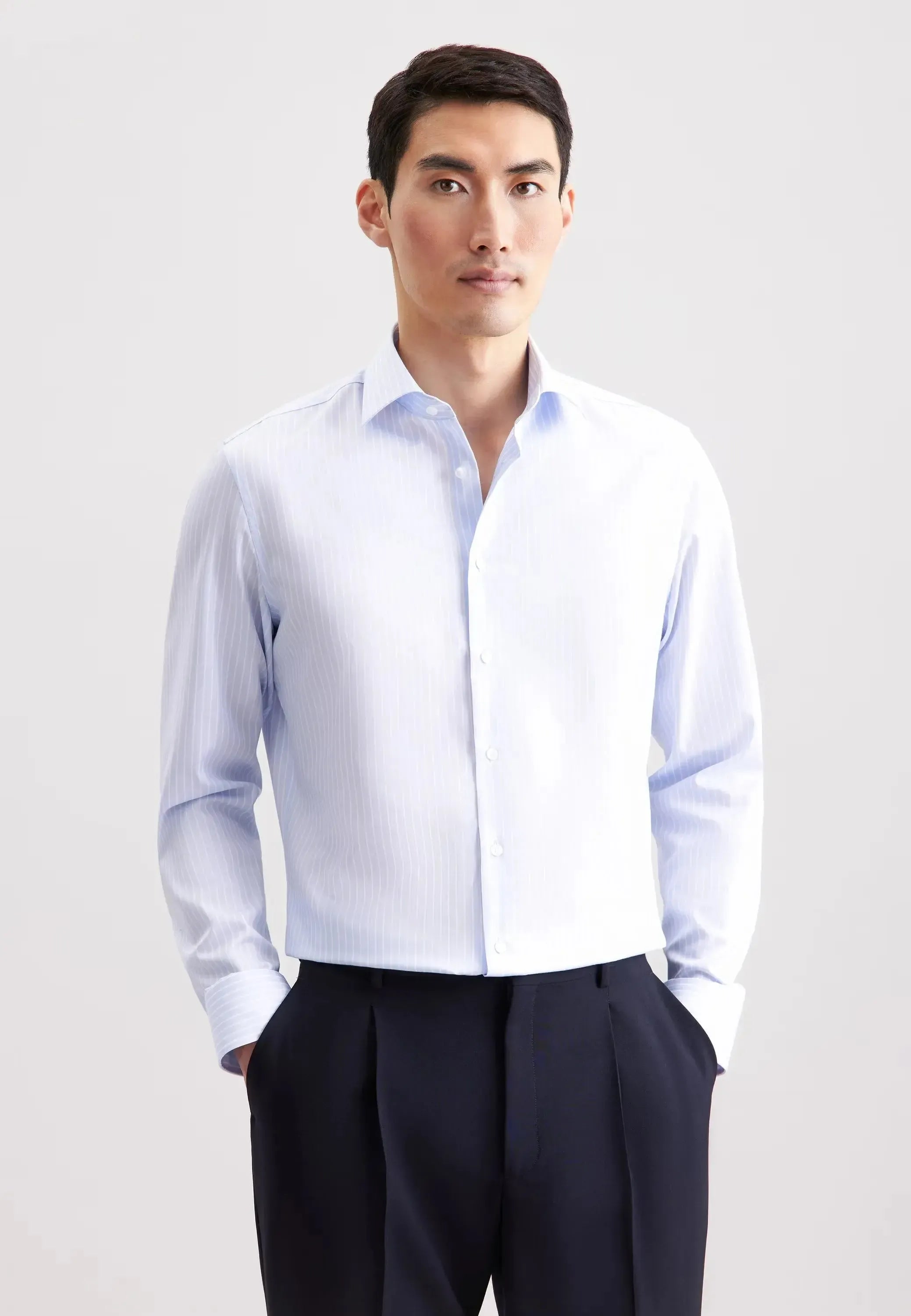 Slim Fit No Iron New Kent Striped Business Shirt Light Blue-seidensticker uk