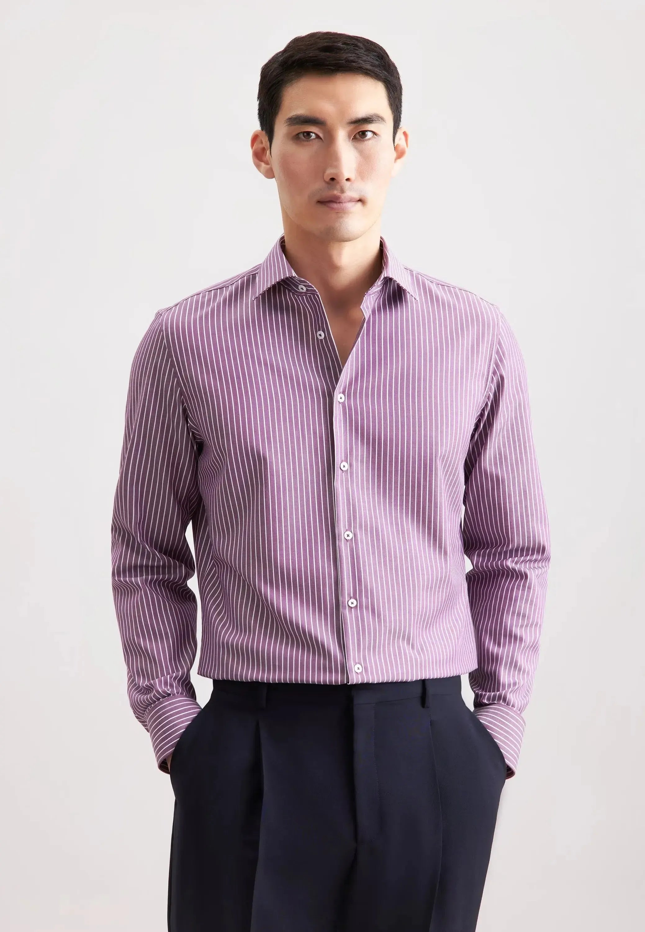 Slim Fit No Iron New Kent Striped Business Shirt Lilac-seidensticker uk