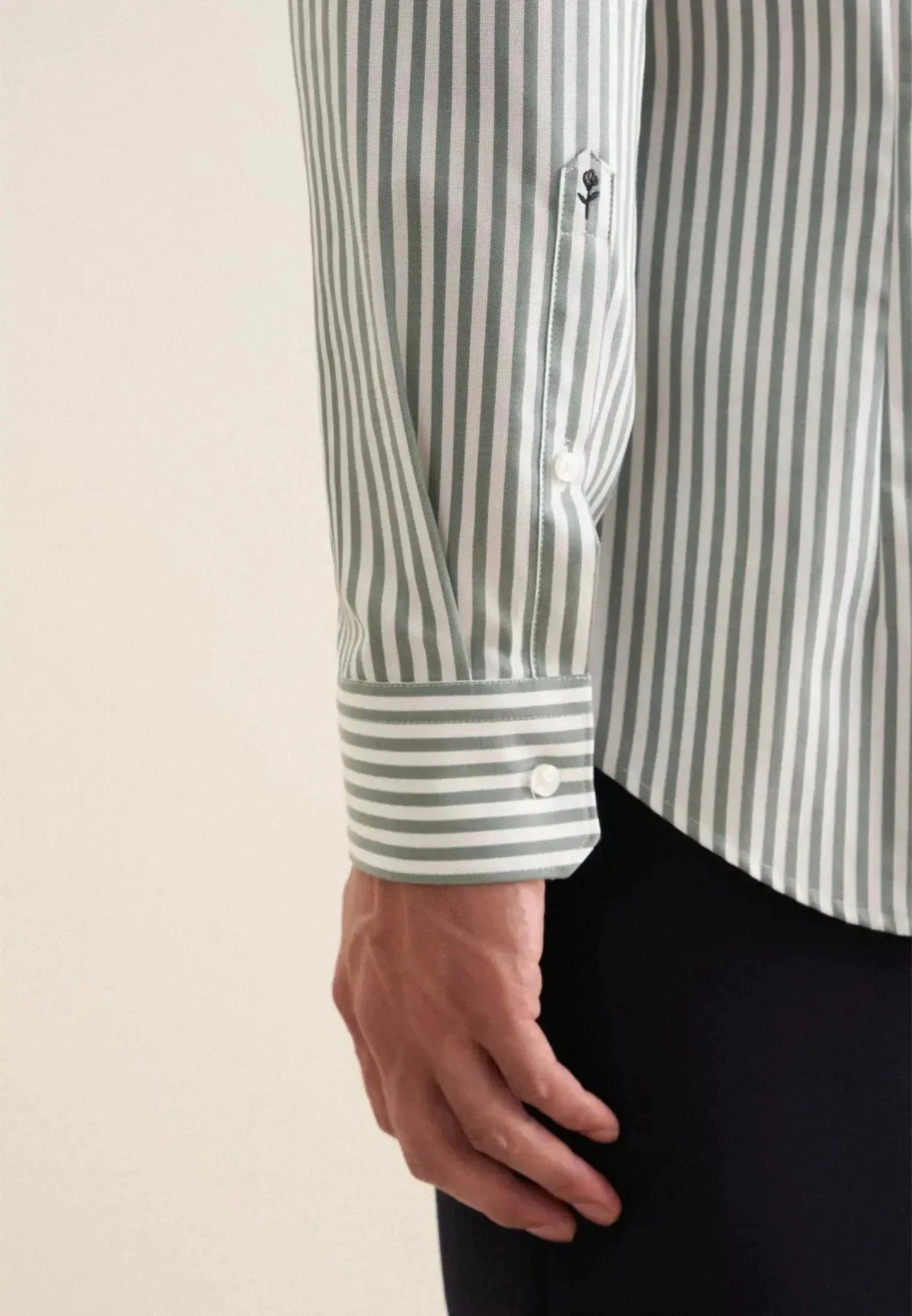 Seidensticker Slim Fit No Iron New Kent Striped Business Shirt Mid Green - 01.643550-72-38 - seidensticker.co.uk