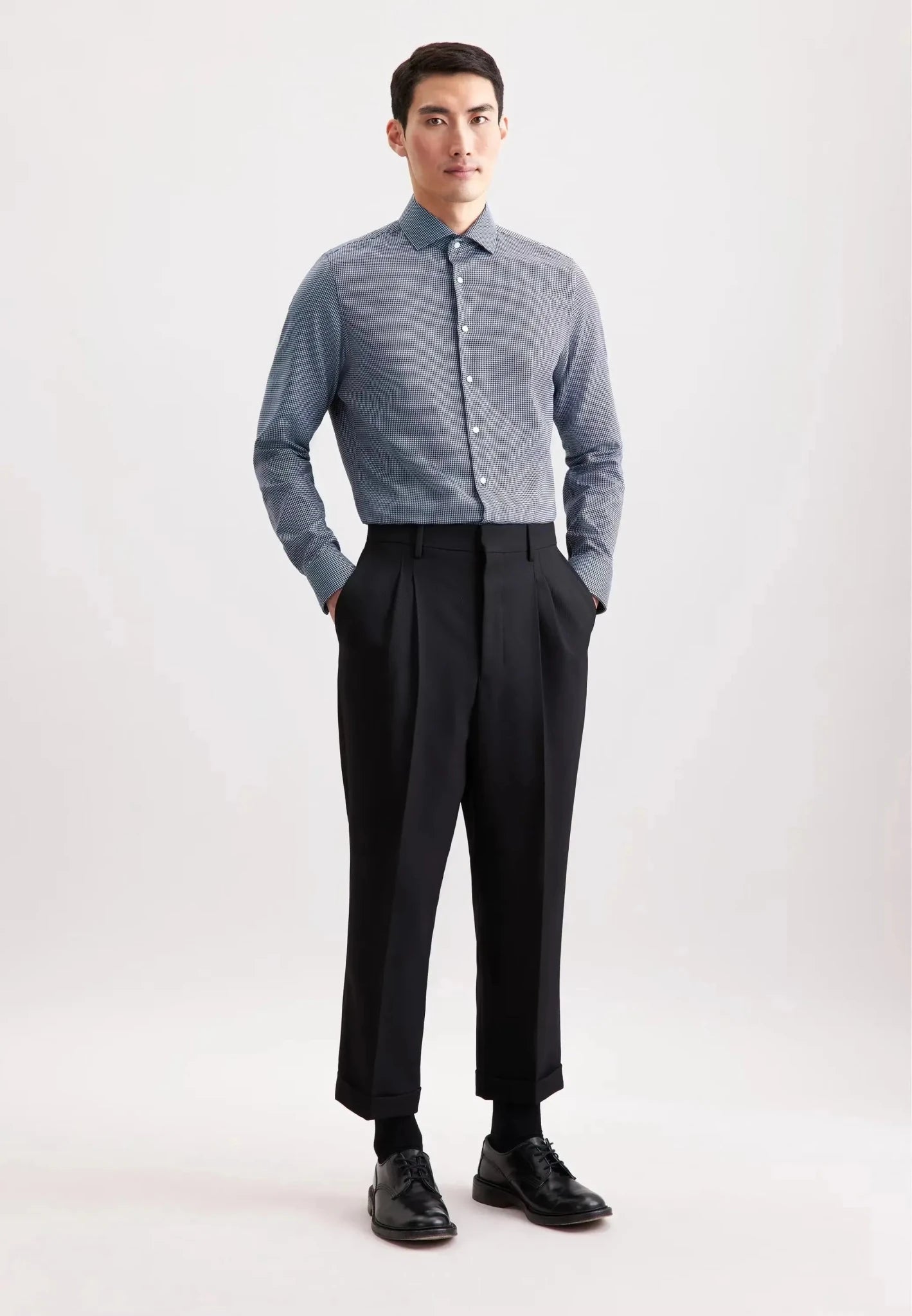 Seidensticker Slim Fit No Iron Spread Kent Pepita Business Shirt Dark Blue - 01.845274-19-37 - seidensticker.co.uk