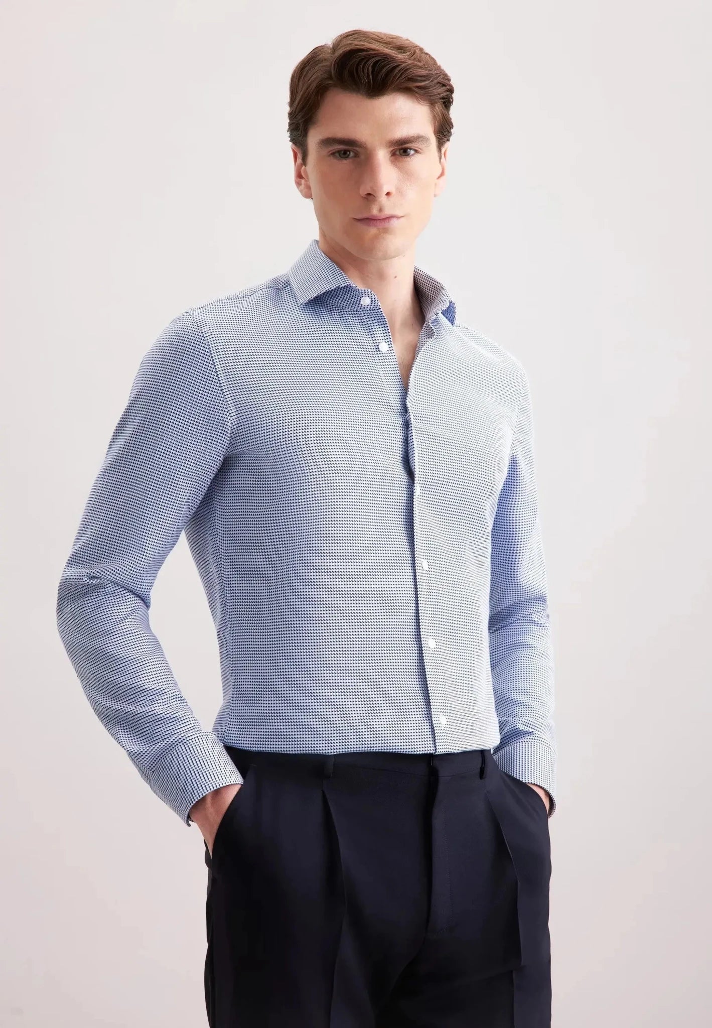 Seidensticker Slim Fit No Iron Spread Kent Pepita Business Shirt Mid Blue - 01.845274-16-37 - seidensticker.co.uk