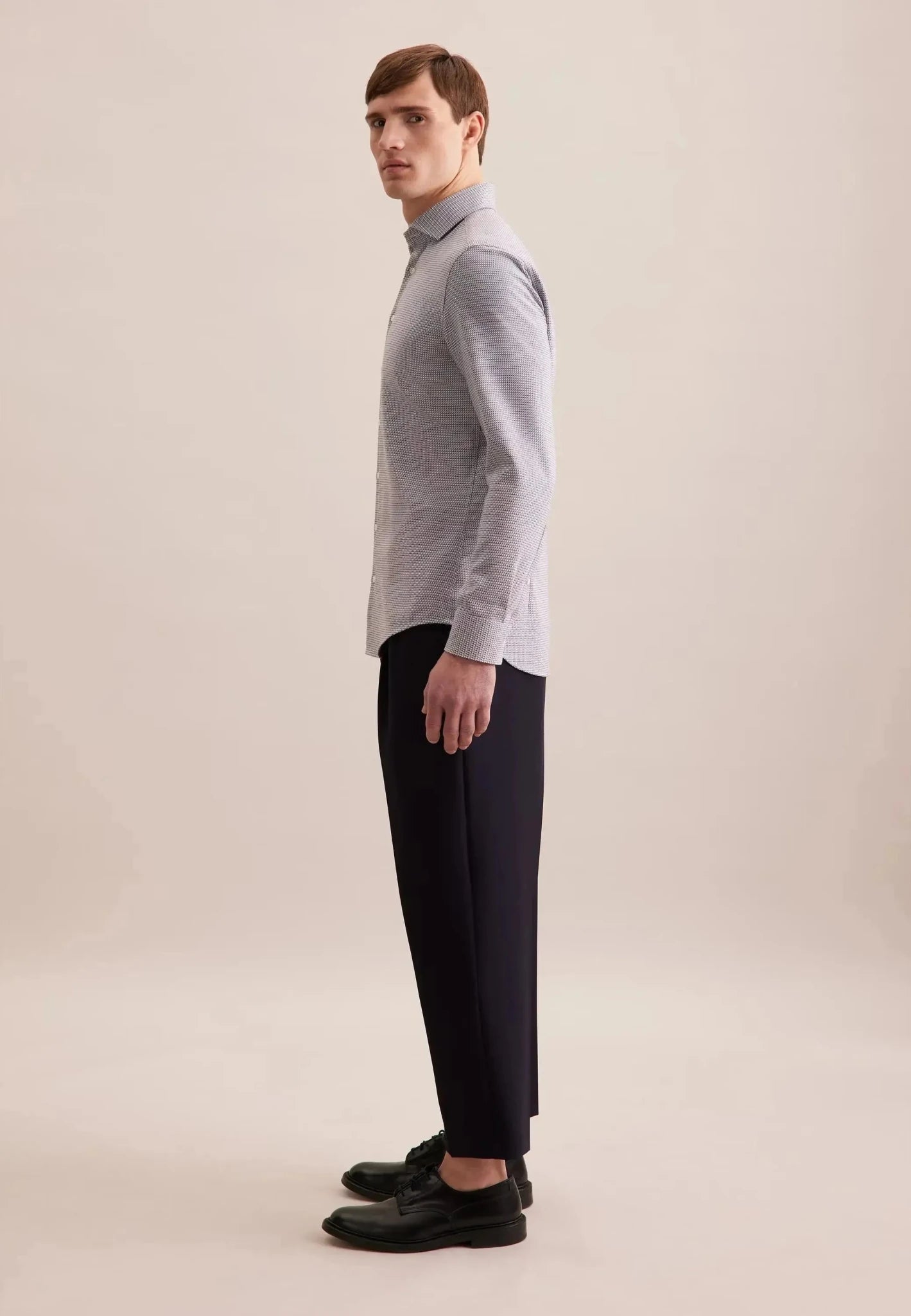 Seidensticker Slim Fit No Iron Spread Kent Structured Pattern Business Shirt Brown - 01.644947-27-37 - seidensticker.co.uk