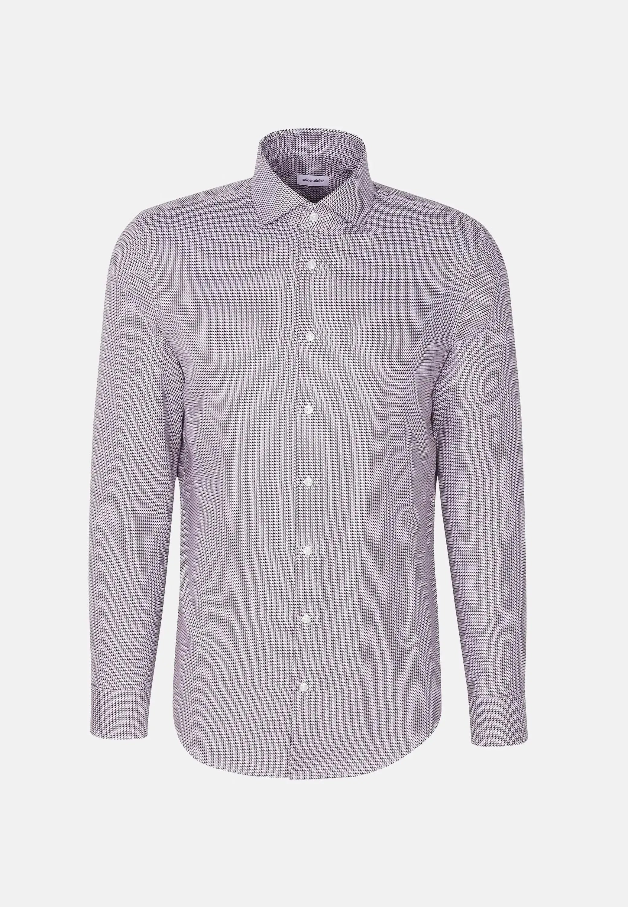 Slim Fit No Iron Spread Kent Structured Pattern Business Shirt Brown-seidensticker uk