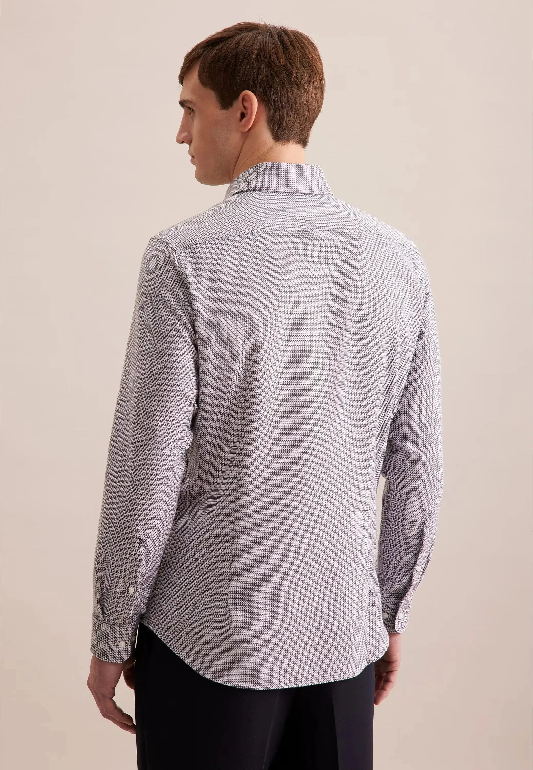 Slim Fit No Iron Spread Kent Structured Pattern Business Shirt Brown-seidensticker uk