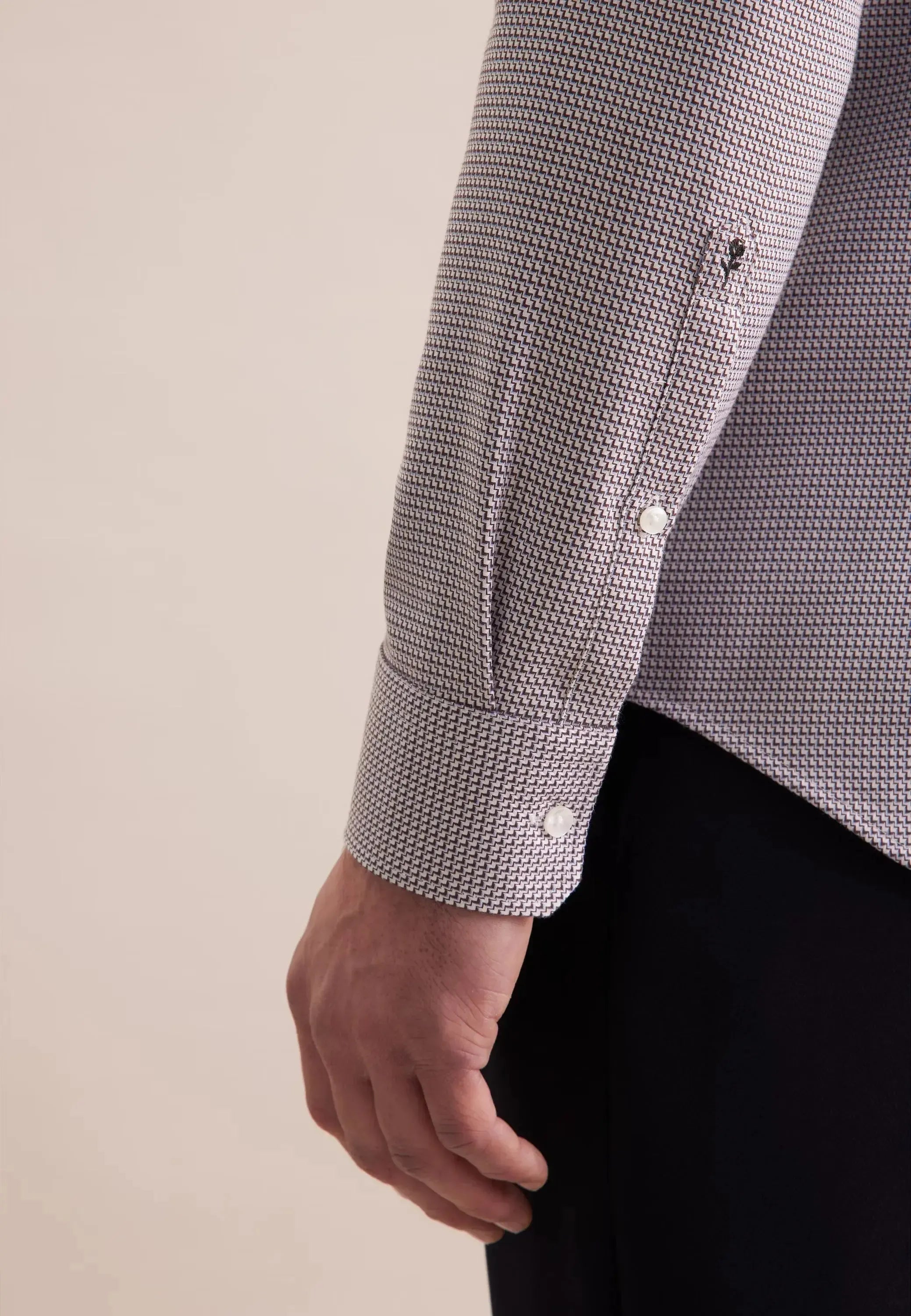 Slim Fit No Iron Spread Kent Structured Pattern Business Shirt Brown-seidensticker uk