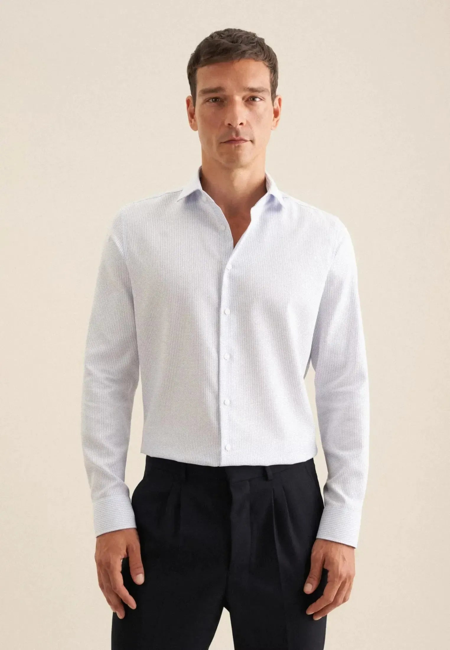 Slim Fit No Iron Spread Kent Structured Pattern Business Shirt Light Blue-seidensticker uk