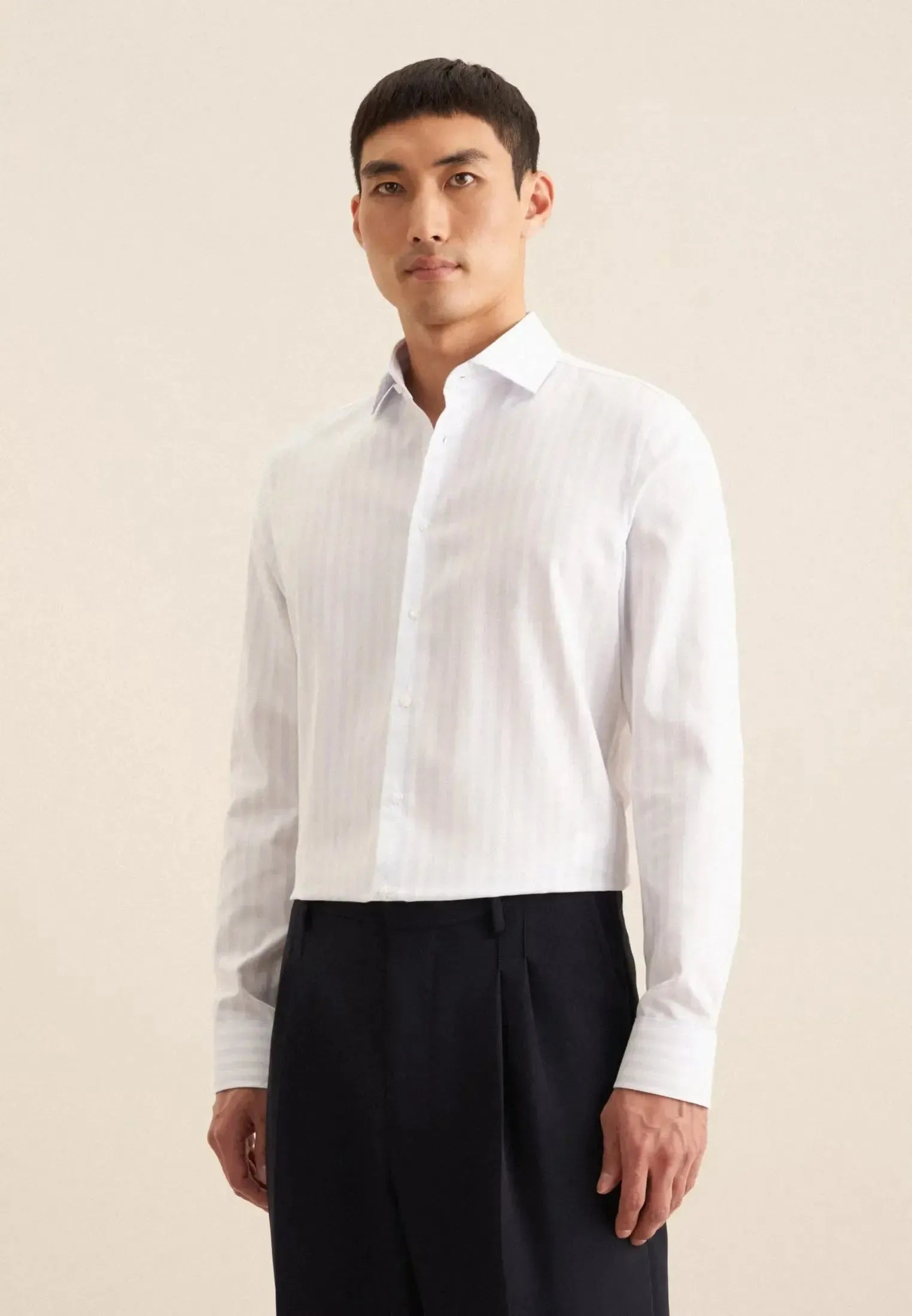 Slim Fit No Iron Spread Kent Structured Stripe Business Shirt Light Blue-seidensticker uk