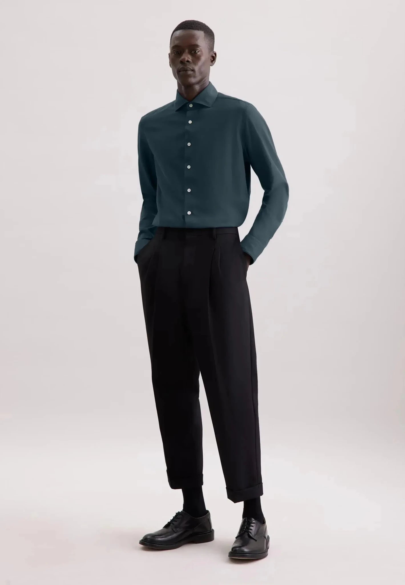 Seidensticker Slim Fit Spread Kent Pepita Flannel Shirt Dark Blue - 01.845583-18-38 - seidensticker.co.uk