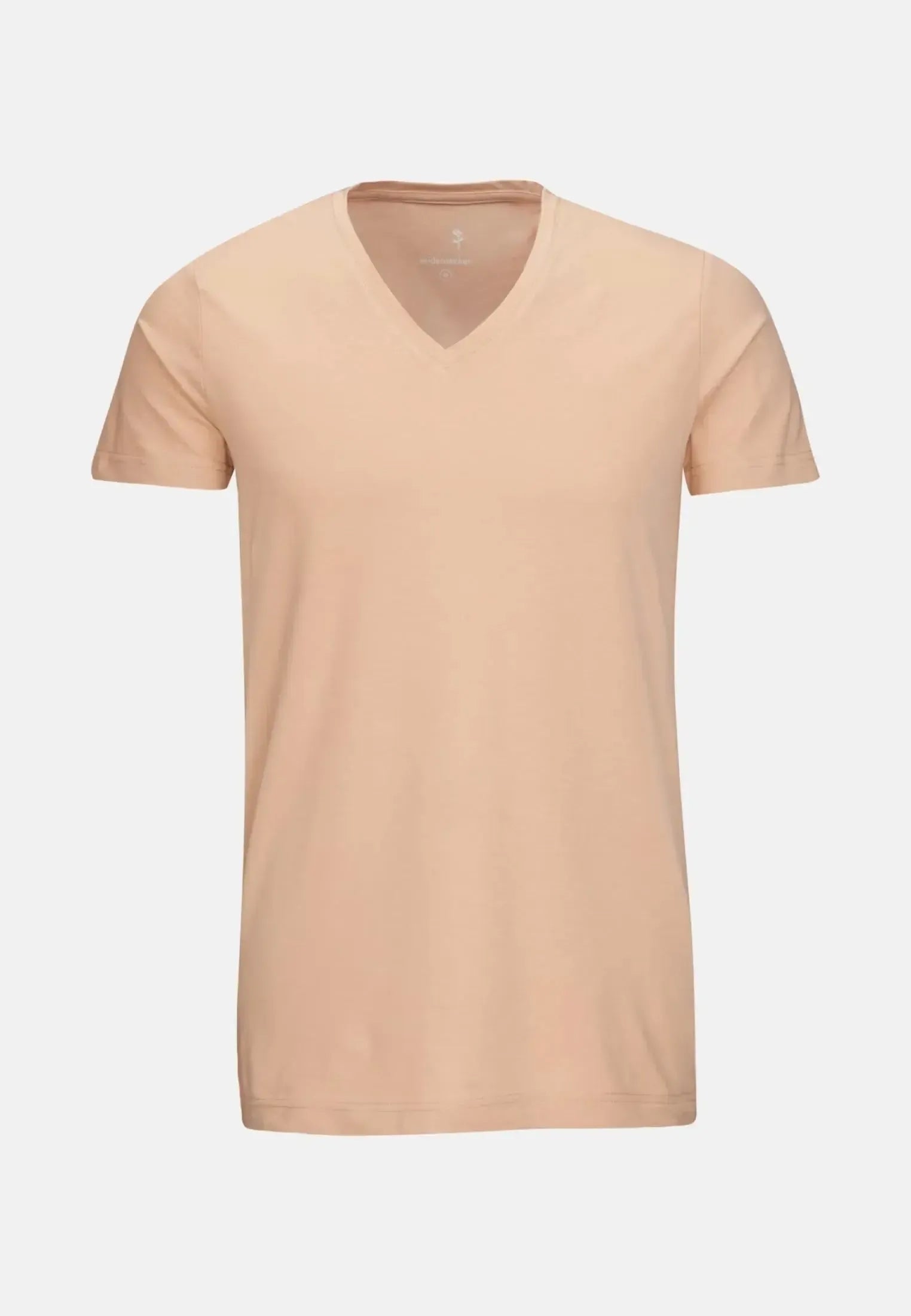 Stretch Cotton V-Neck T-Shirt Dark Beige-seidensticker uk