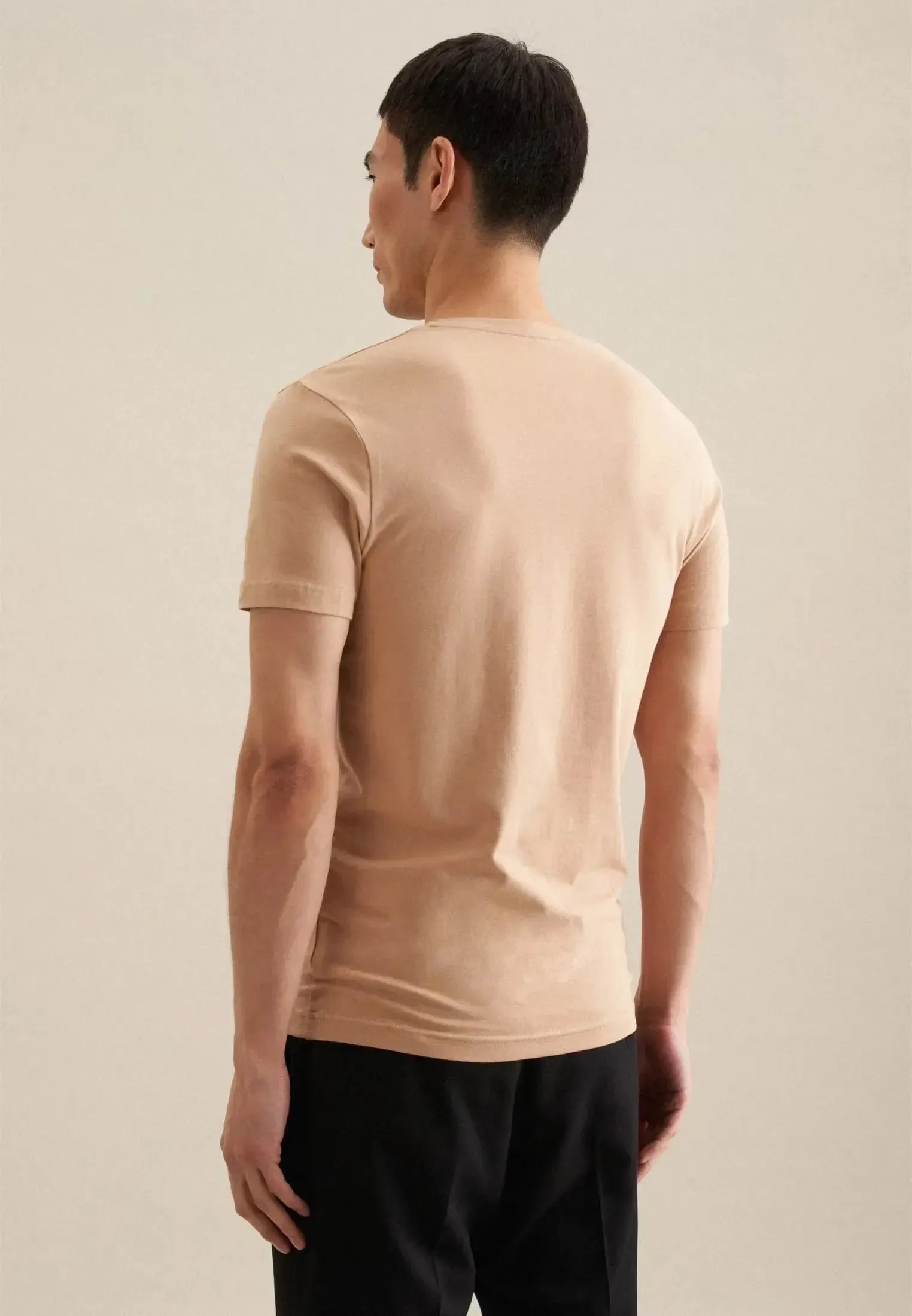 Stretch Cotton V-Neck T-Shirt Dark Beige-seidensticker uk