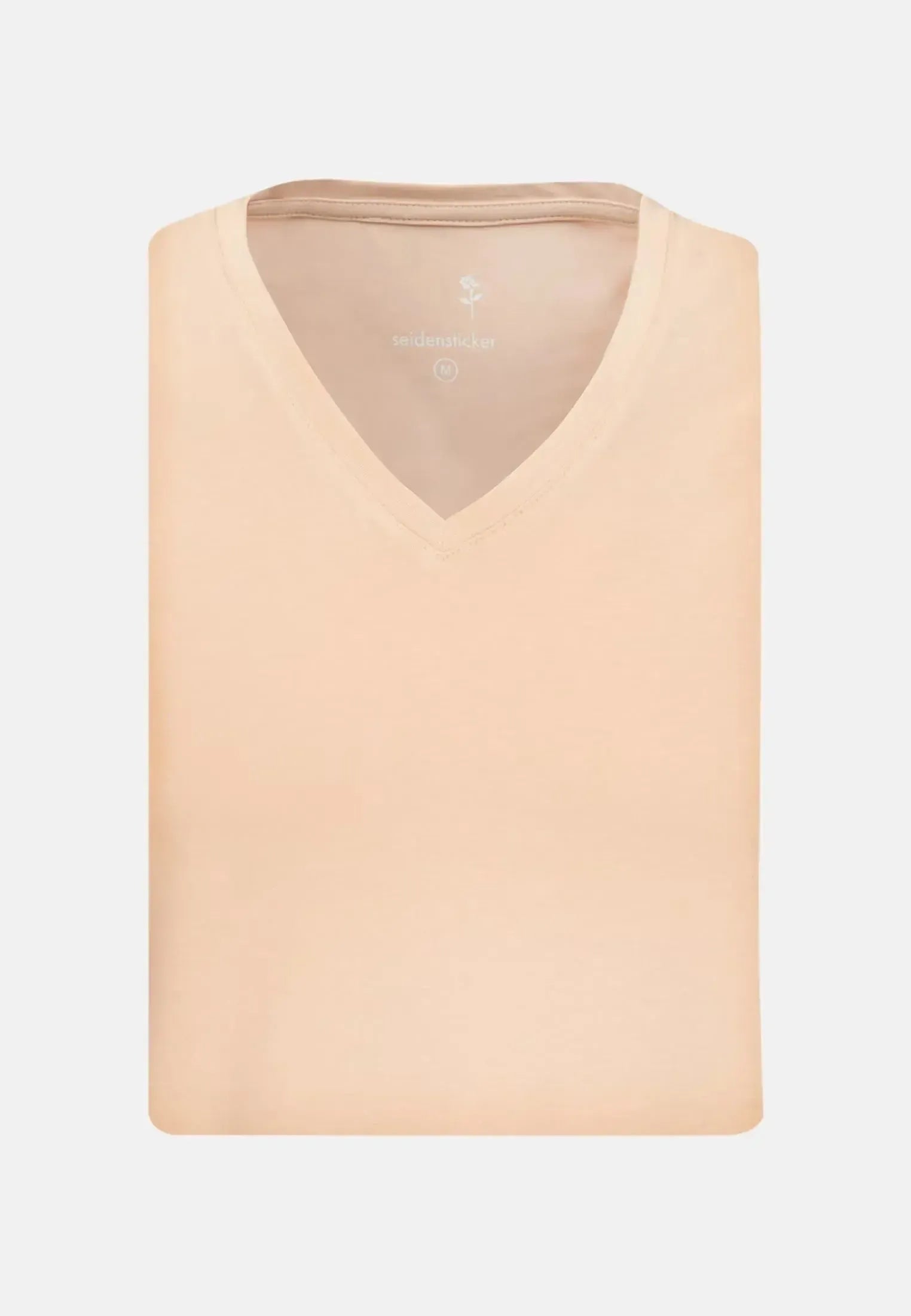 Stretch Cotton V-Neck T-Shirt Dark Beige-seidensticker uk